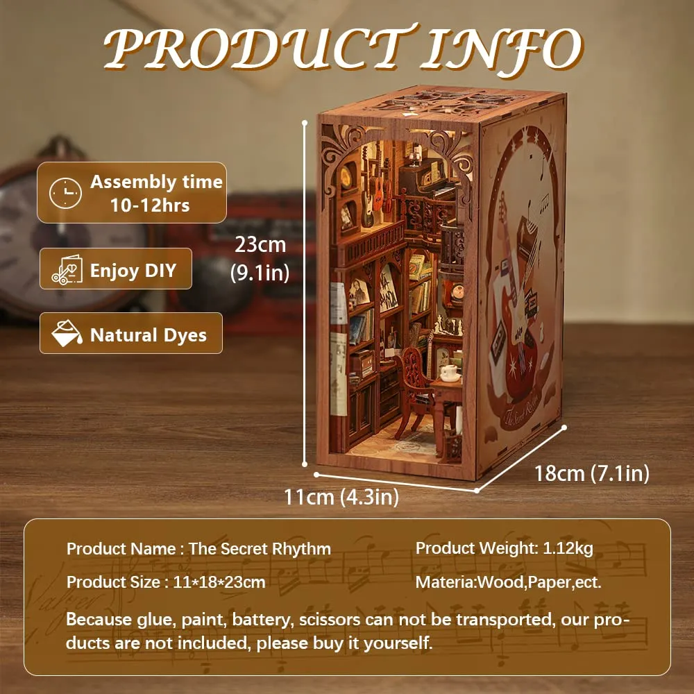 CUTEBEE DIY Book Nook Kit - The Secret Rhythm 3D Wooden Puzzle Model with LED Light, 1:24 - immagine 6