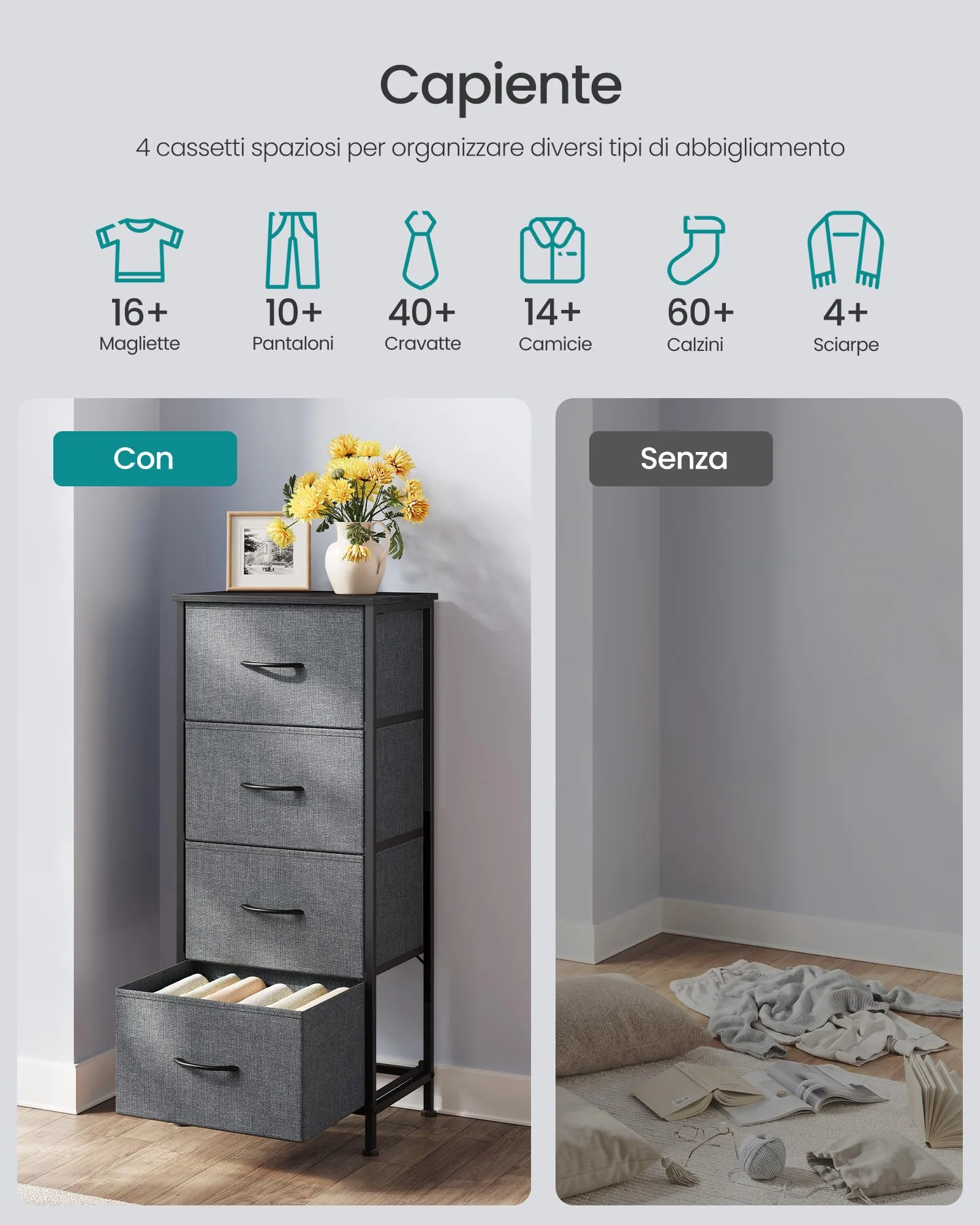 SONGMICS Bellah Cassettiera in Acciaio con 4 Cassetti, Grigio Ardesia LGS314G101 - immagine 3