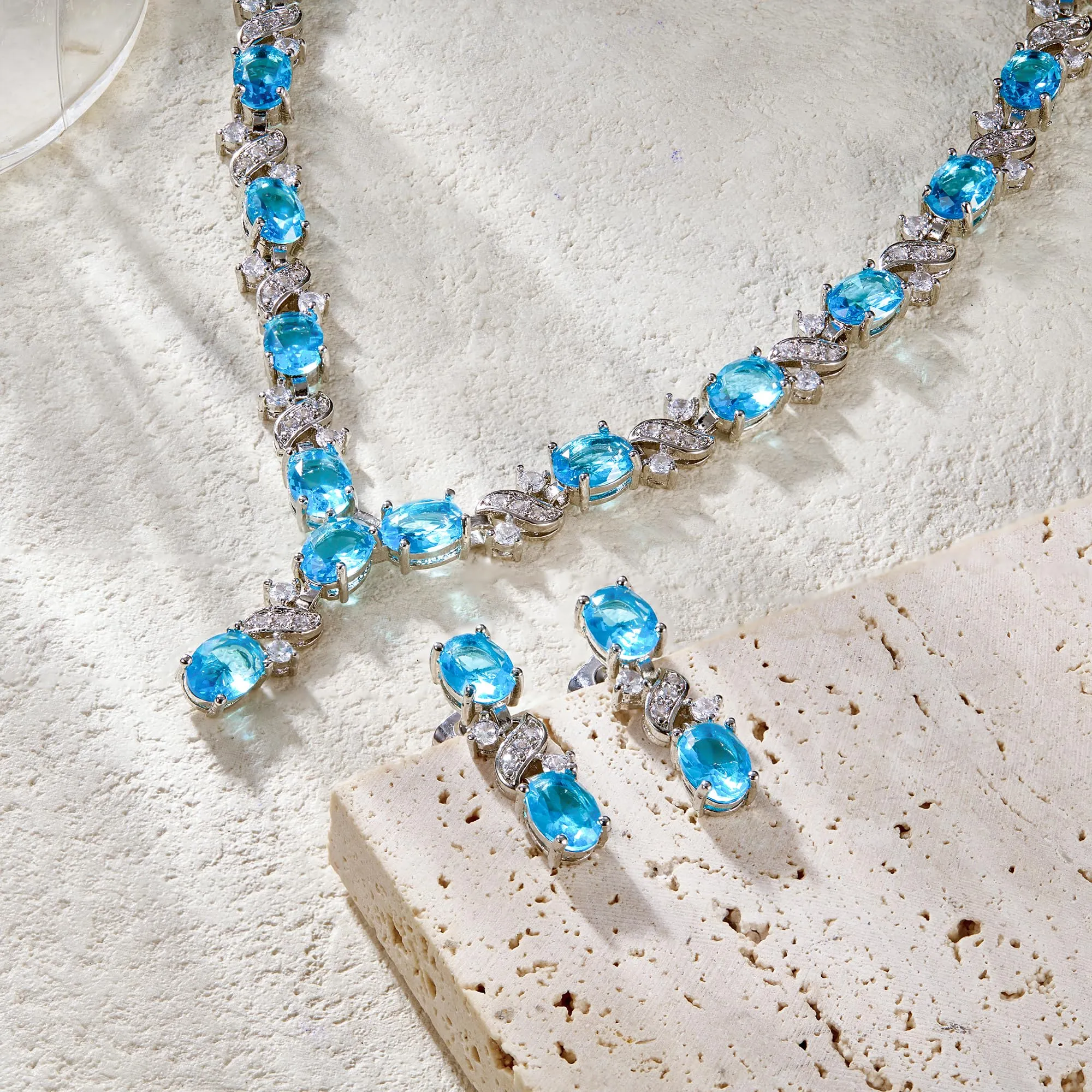 Clearine Parure Gioielli con Collana a Y e Orecchini in Zirconia Cubica Infinito - immagine 4