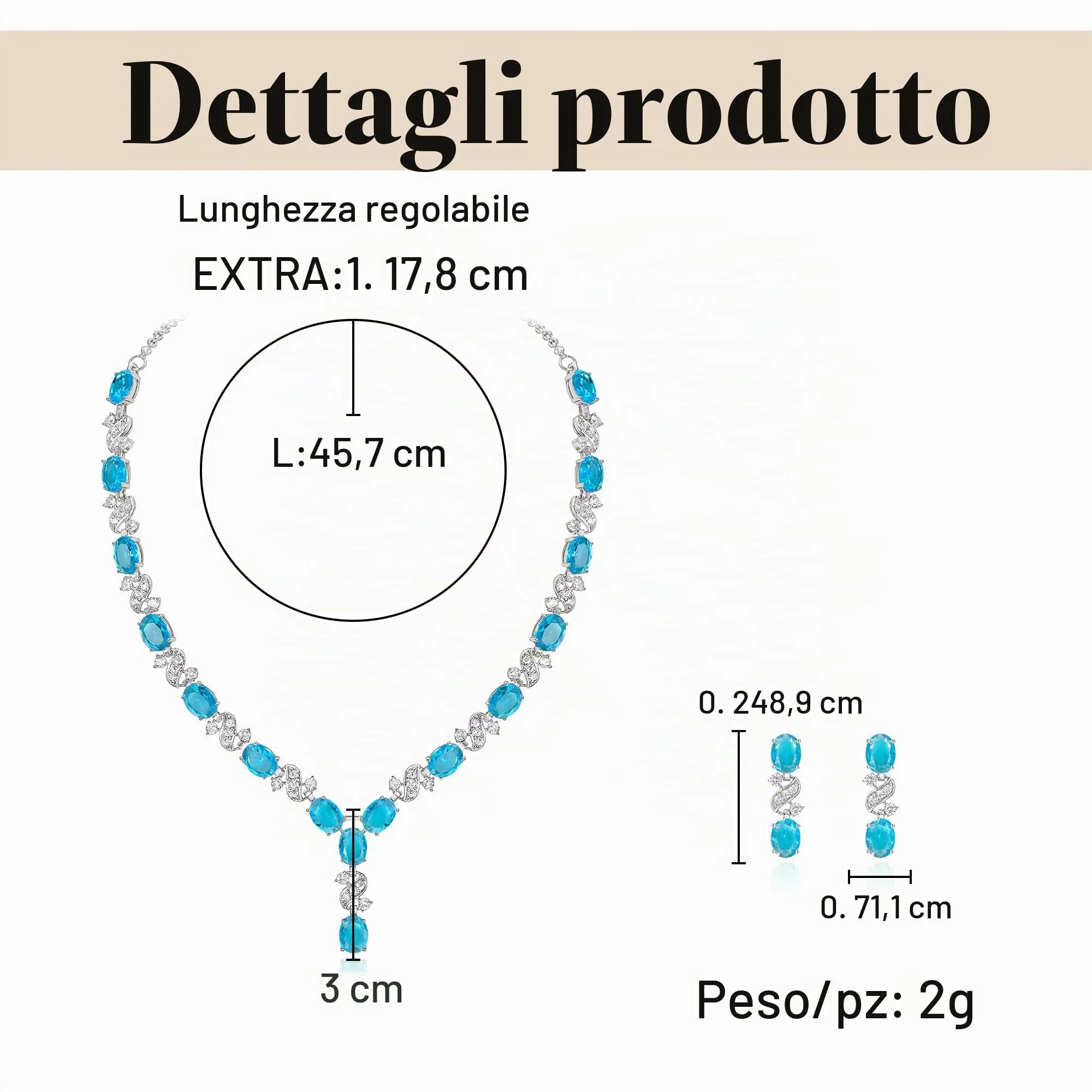 Clearine Parure Gioielli con Collana a Y e Orecchini in Zirconia Cubica Infinito - immagine 5
