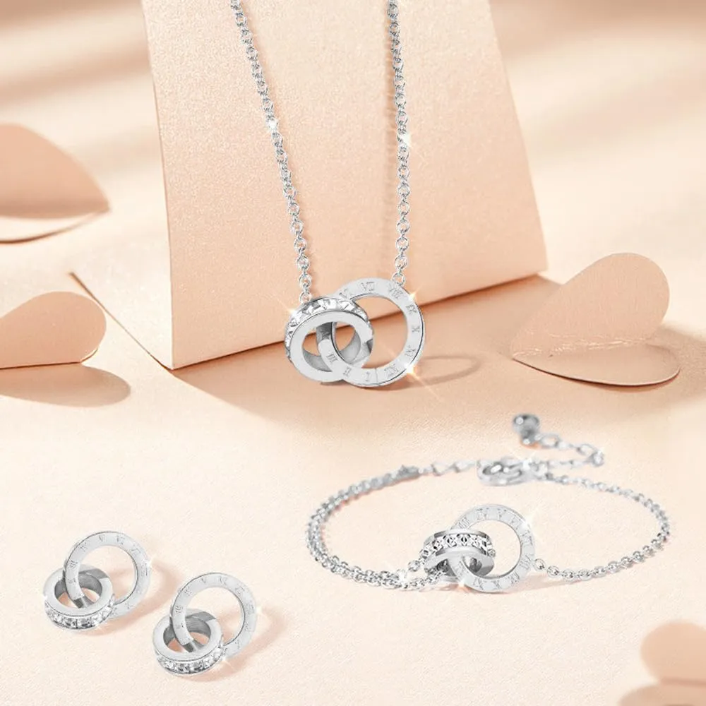 RPAEOY Set di Gioielli con Numeri Romani e Zircone in Acciaio Inossidabile Placcato Oro 18K e Argento, Collana Orecchini e Bracciale (Argento) - immagine 2