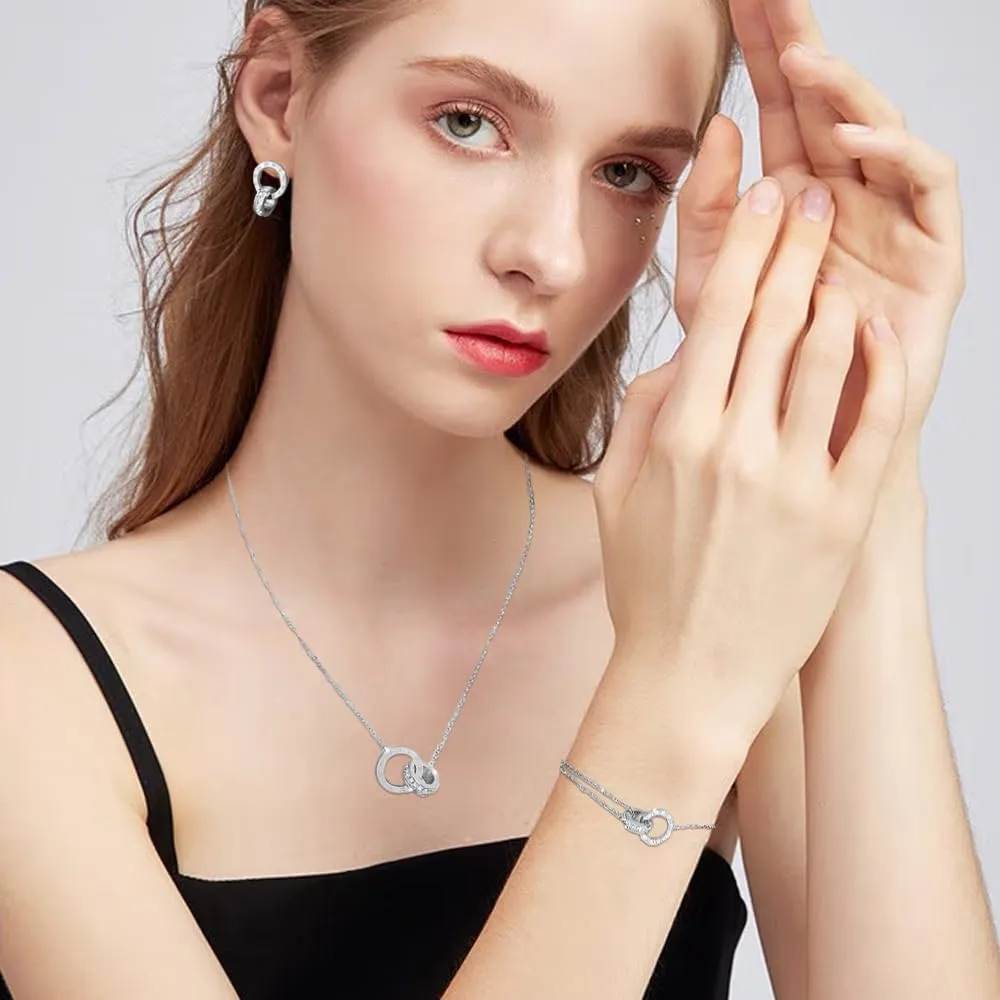 RPAEOY Set di Gioielli con Numeri Romani e Zircone in Acciaio Inossidabile Placcato Oro 18K e Argento, Collana Orecchini e Bracciale (Argento) - immagine 5