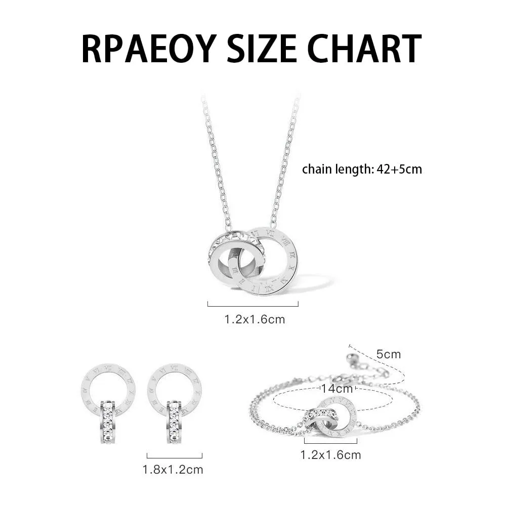 RPAEOY Set di Gioielli con Numeri Romani e Zircone in Acciaio Inossidabile Placcato Oro 18K e Argento, Collana Orecchini e Bracciale (Argento) - immagine 7