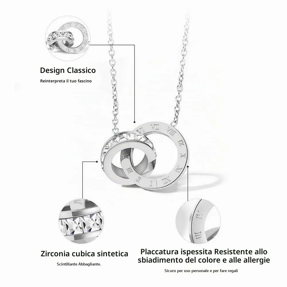 RPAEOY Set di Gioielli con Numeri Romani e Zircone in Acciaio Inossidabile Placcato Oro 18K e Argento, Collana Orecchini e Bracciale (Argento) - immagine 8