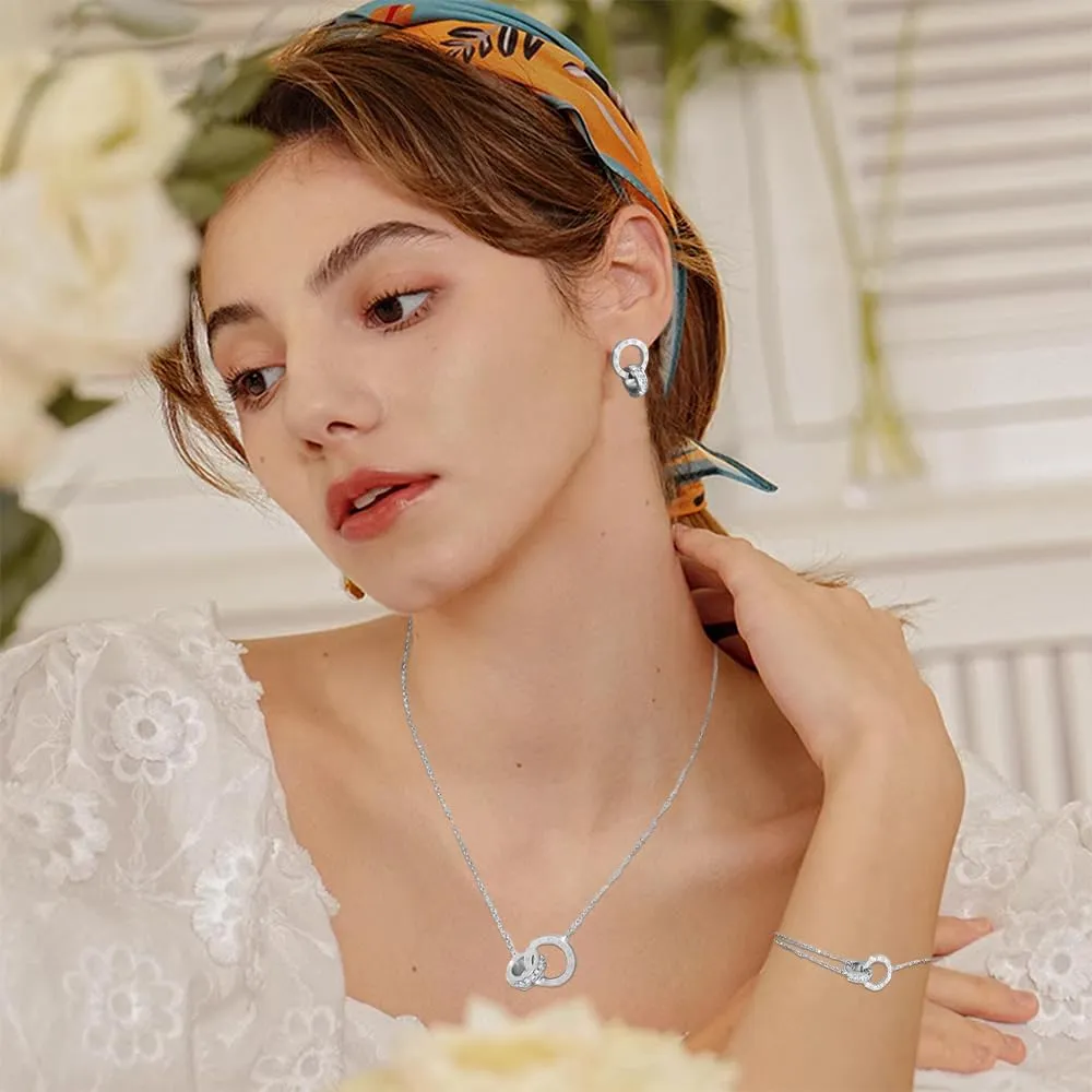 RPAEOY Set di Gioielli con Numeri Romani e Zircone in Acciaio Inossidabile Placcato Oro 18K e Argento, Collana Orecchini e Bracciale (Argento) - immagine 9