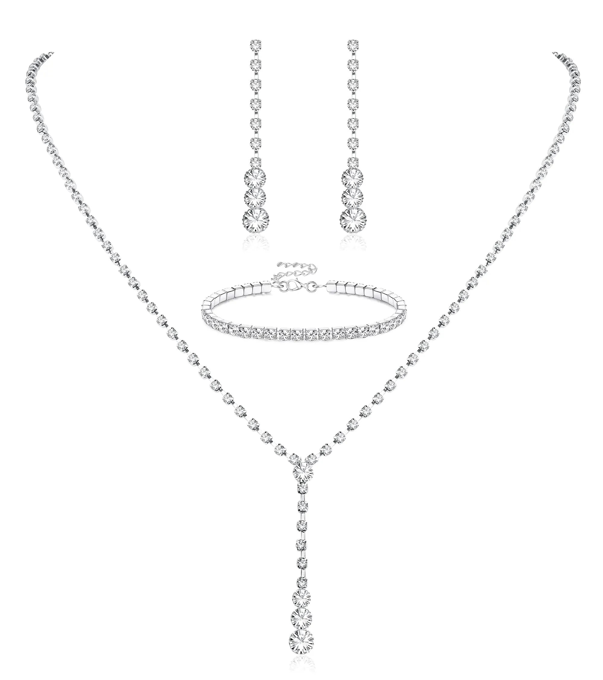 Diamday Set di gioielli da sposa in argento con collana, bracciale e orecchini pendenti in cristallo Cubic Zirconia - immagine 1