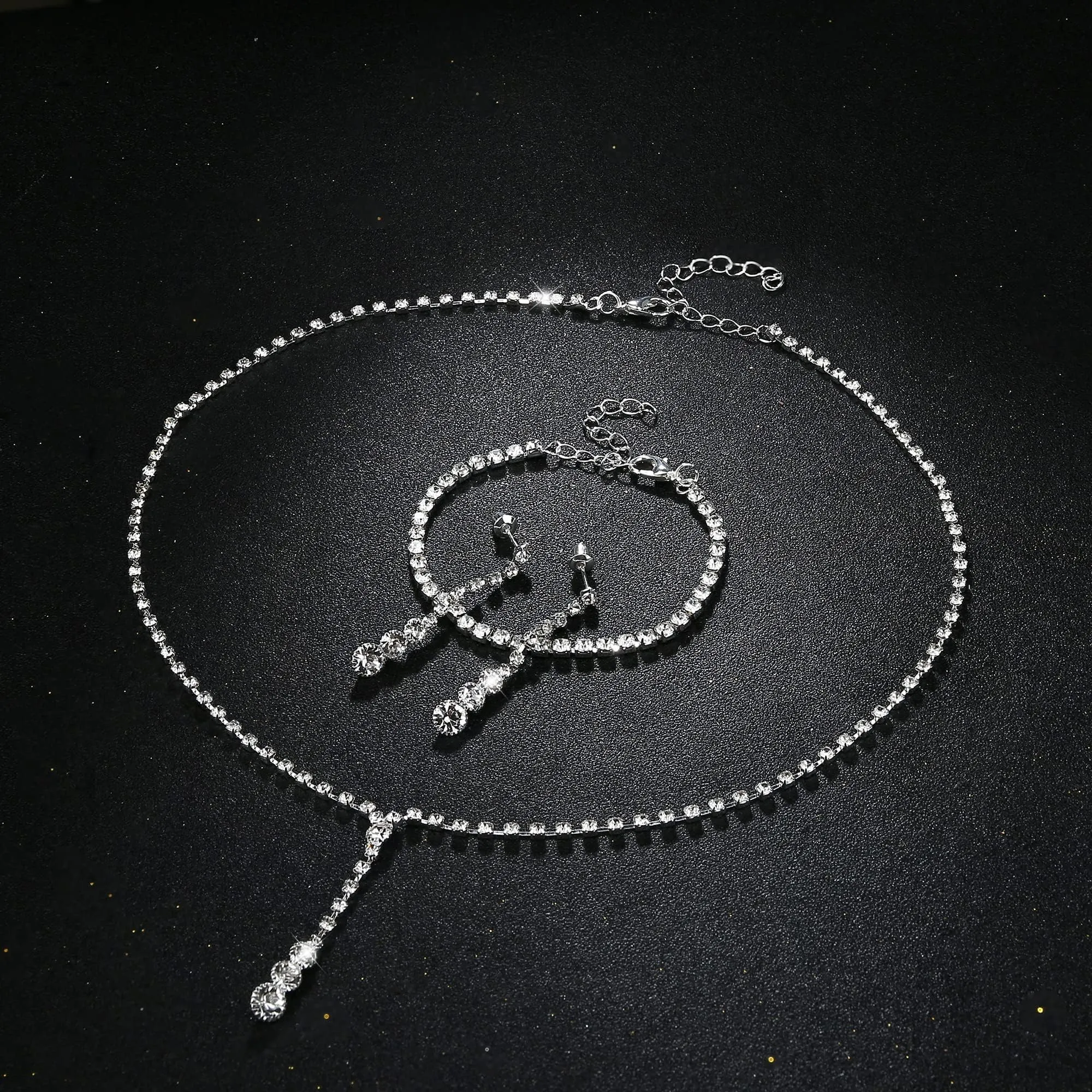 Diamday Set di gioielli da sposa in argento con collana, bracciale e orecchini pendenti in cristallo Cubic Zirconia - immagine 6