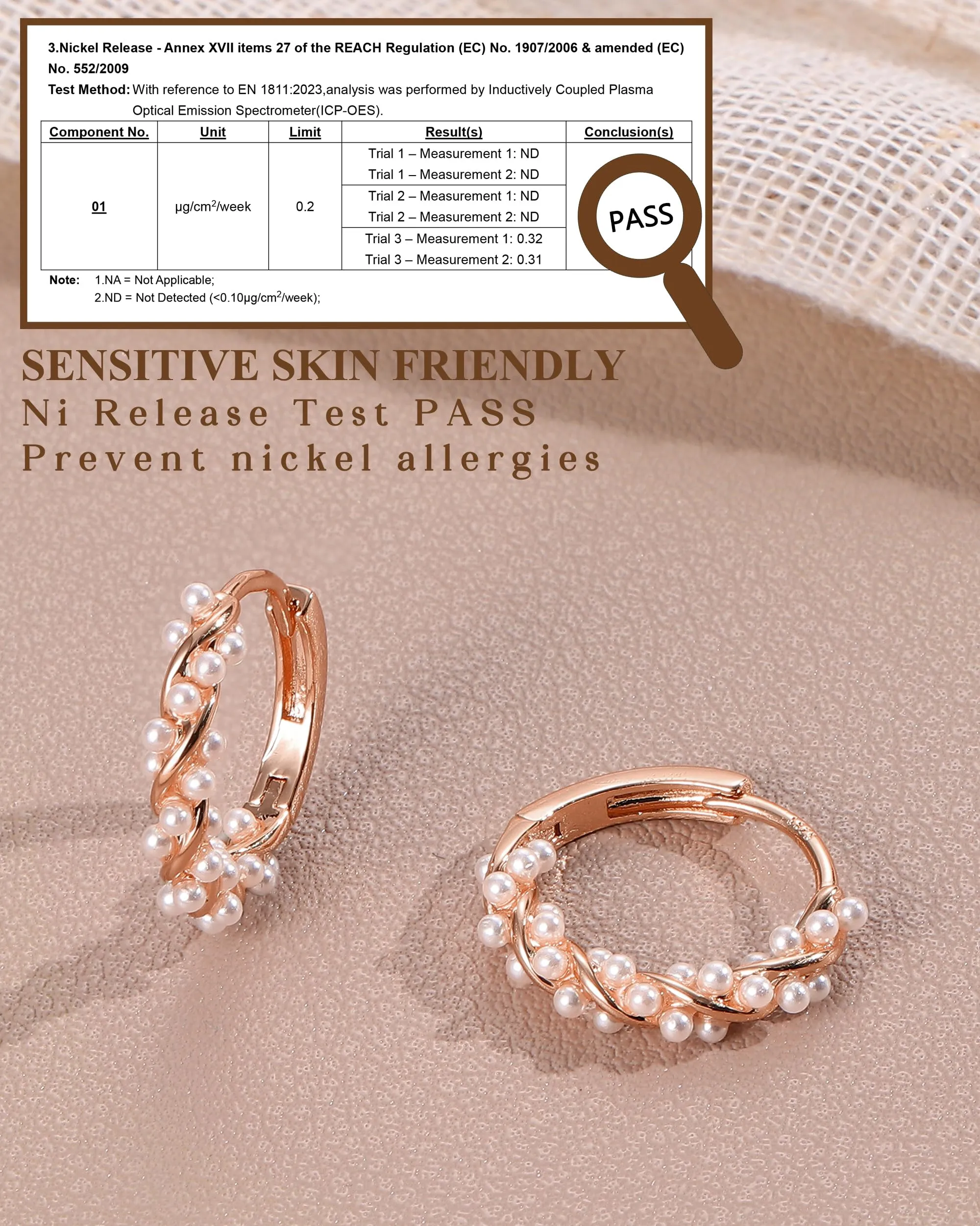 YADOCA Orecchini a Cerchio in Argento 925 con Perle, Oro Rosa - immagine 2
