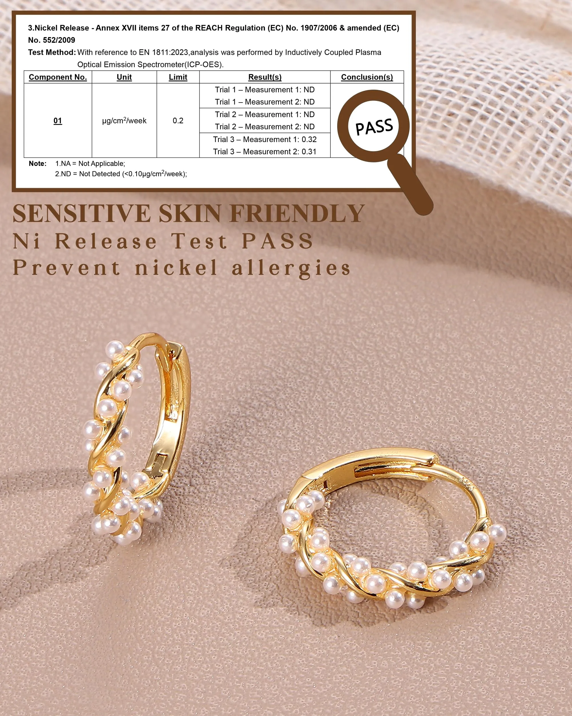 YADOCA Orecchini a Cerchio in Argento 925 con Perle, Oro - immagine 2