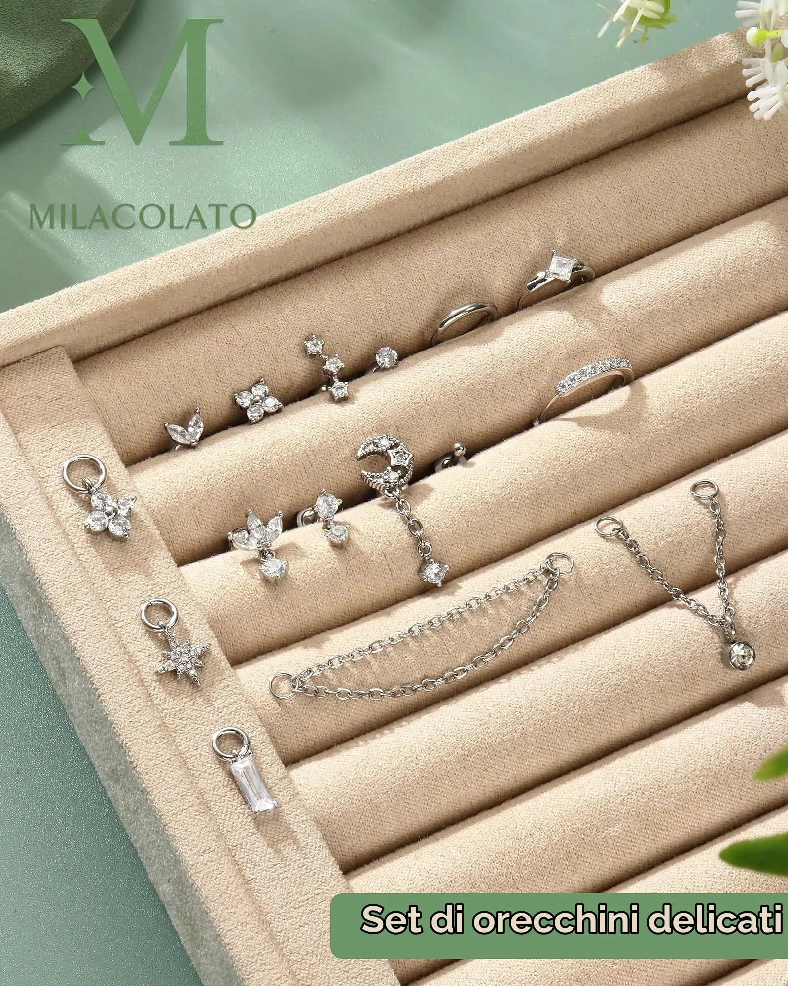 Milacolato Piercing Orecchio Acciaio Chirurgico Helix Set 16 Pezzi - immagine 7