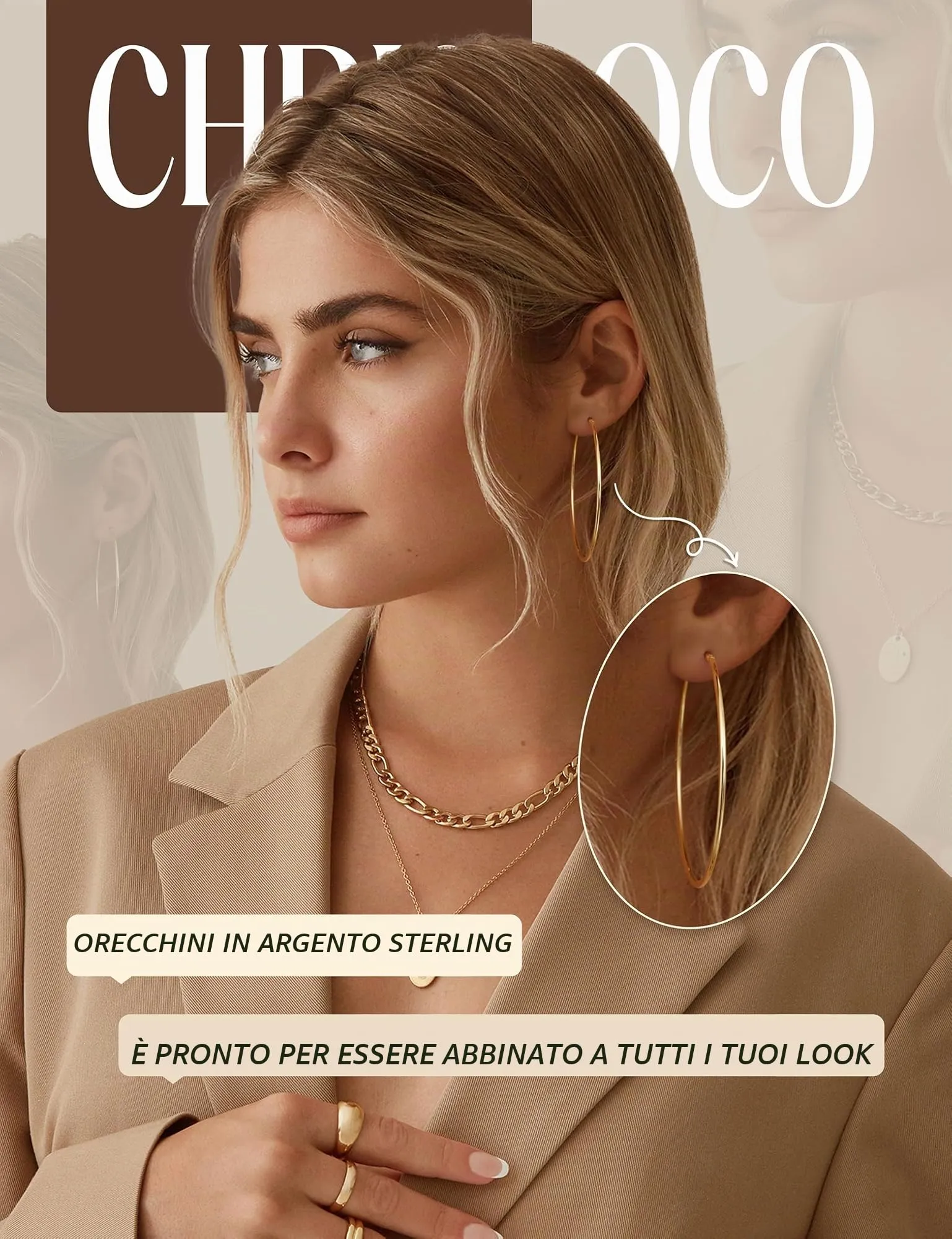 Chriscoco Orecchini Cerchio Argento 925 70mm - immagine 5
