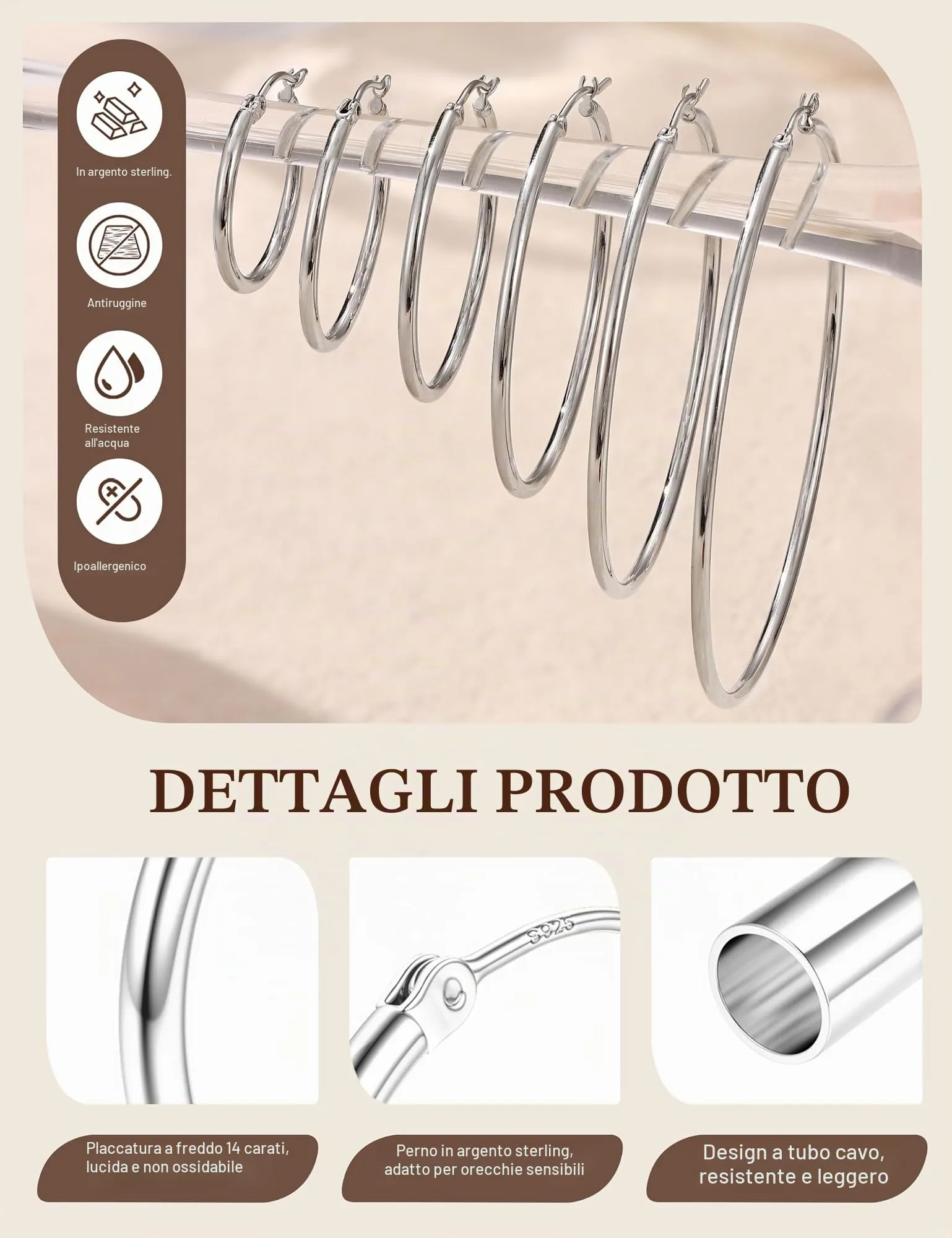 Chriscoco Orecchini Cerchio Argento 925 70mm - immagine 2