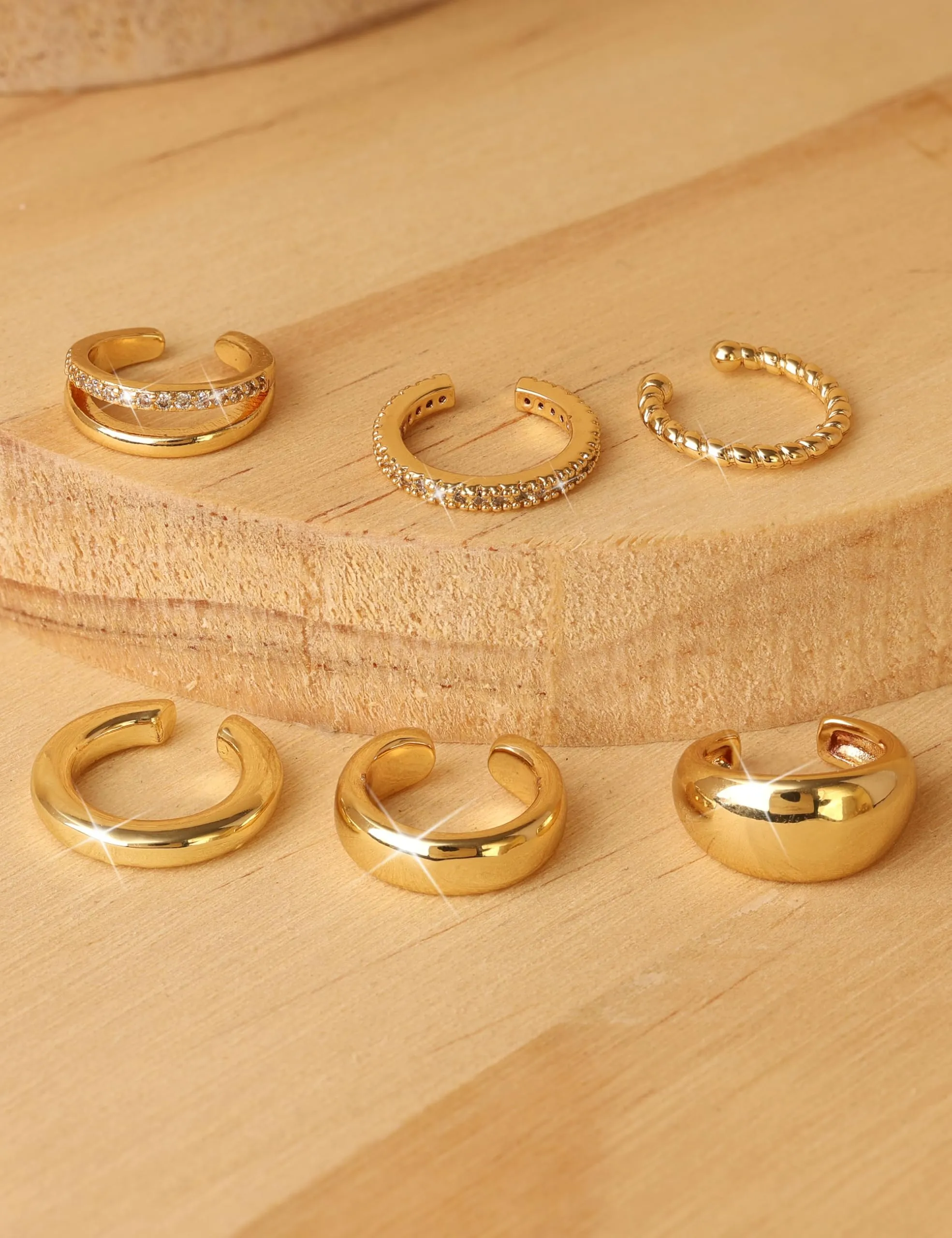 FANCH Ear Cuff Orecchini Senza Buco Donna, 6Pcs 14K Oro Placcato, Regolabili per Cartilagine Non Piercing - immagine 6