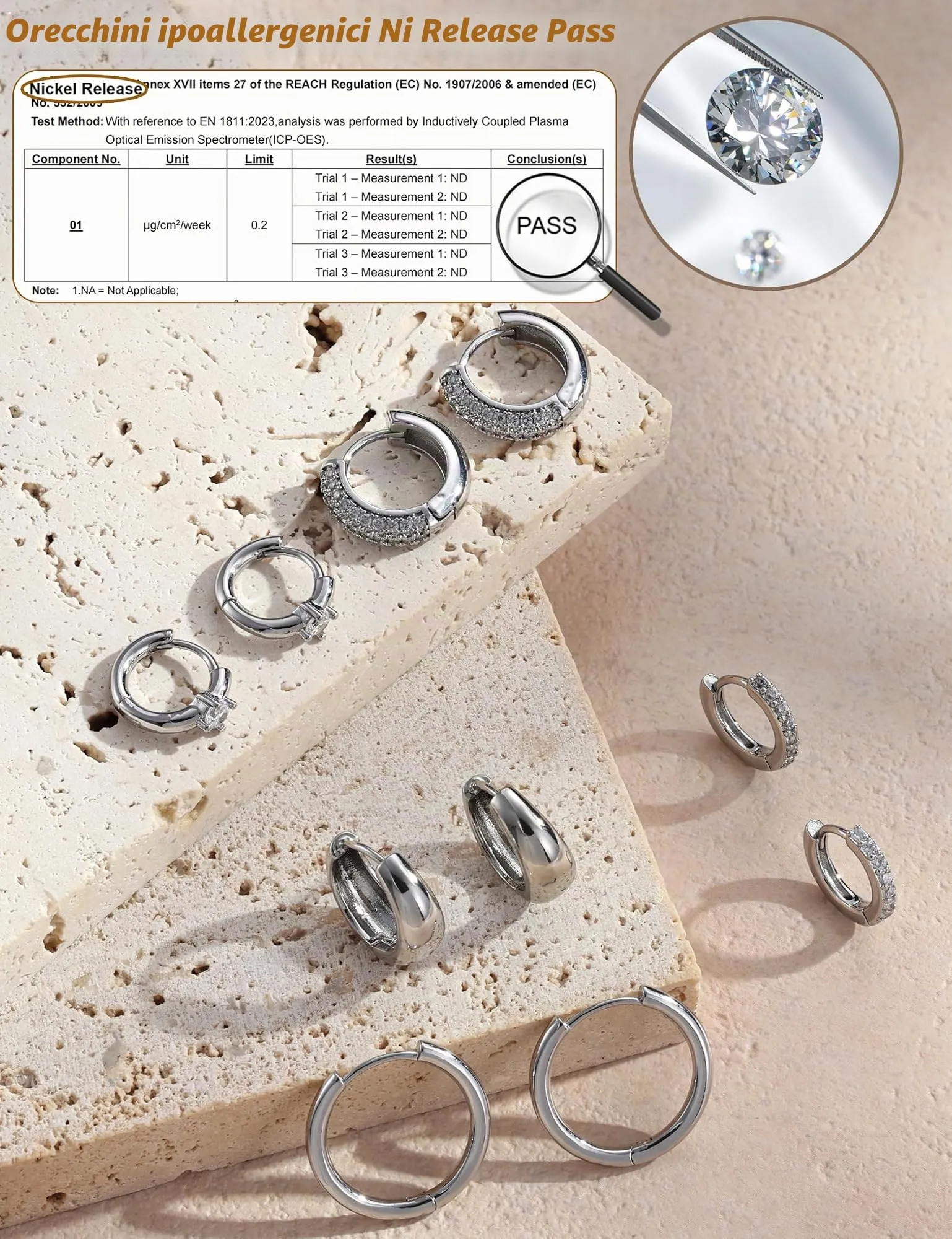 Finrezio Set 5 Paia Orecchini a Cerchio Argento per Donna, 8 mm, 10 mm, 14 mm - immagine 7