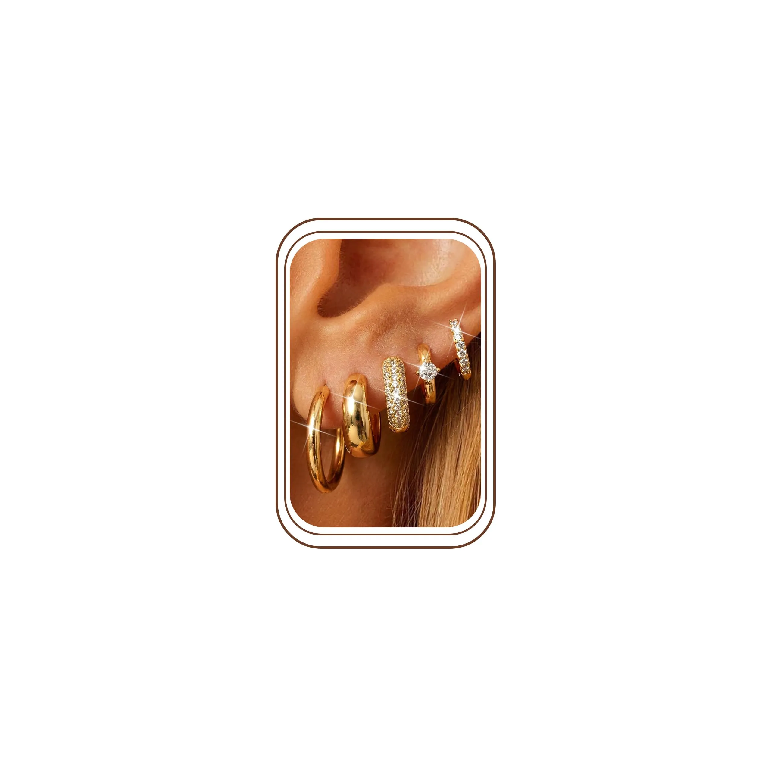 Finrezio Set 5 Paia Orecchini a Cerchio Oro 14K per Donna - immagine 1