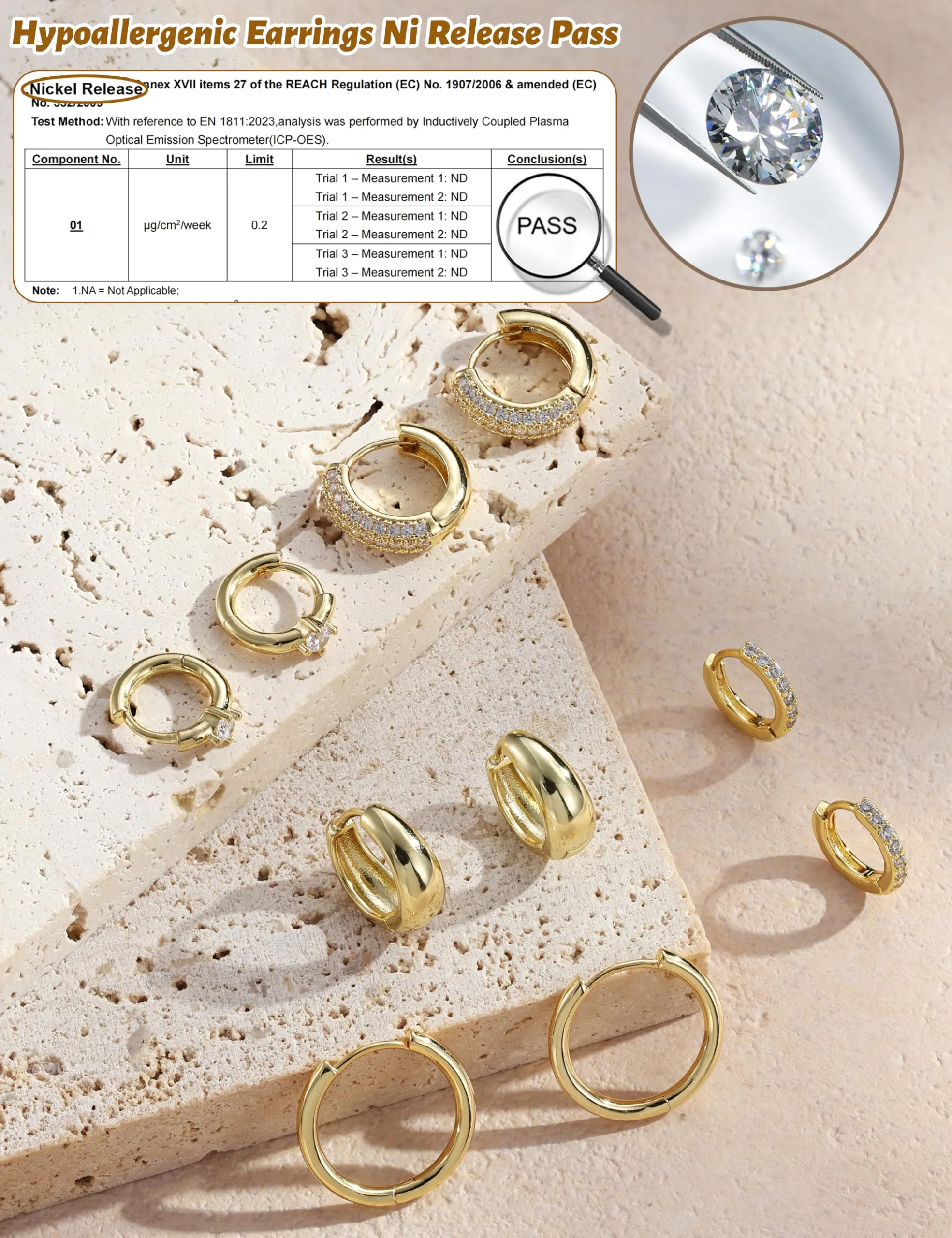 Finrezio Set 5 Paia Orecchini a Cerchio Oro 14K per Donna - immagine 7
