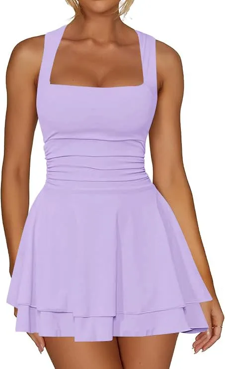 Sukiglam Vestito Donna Estivo Mini Abito Senza Maniche Scollo Quadrato A Line - immagine 1