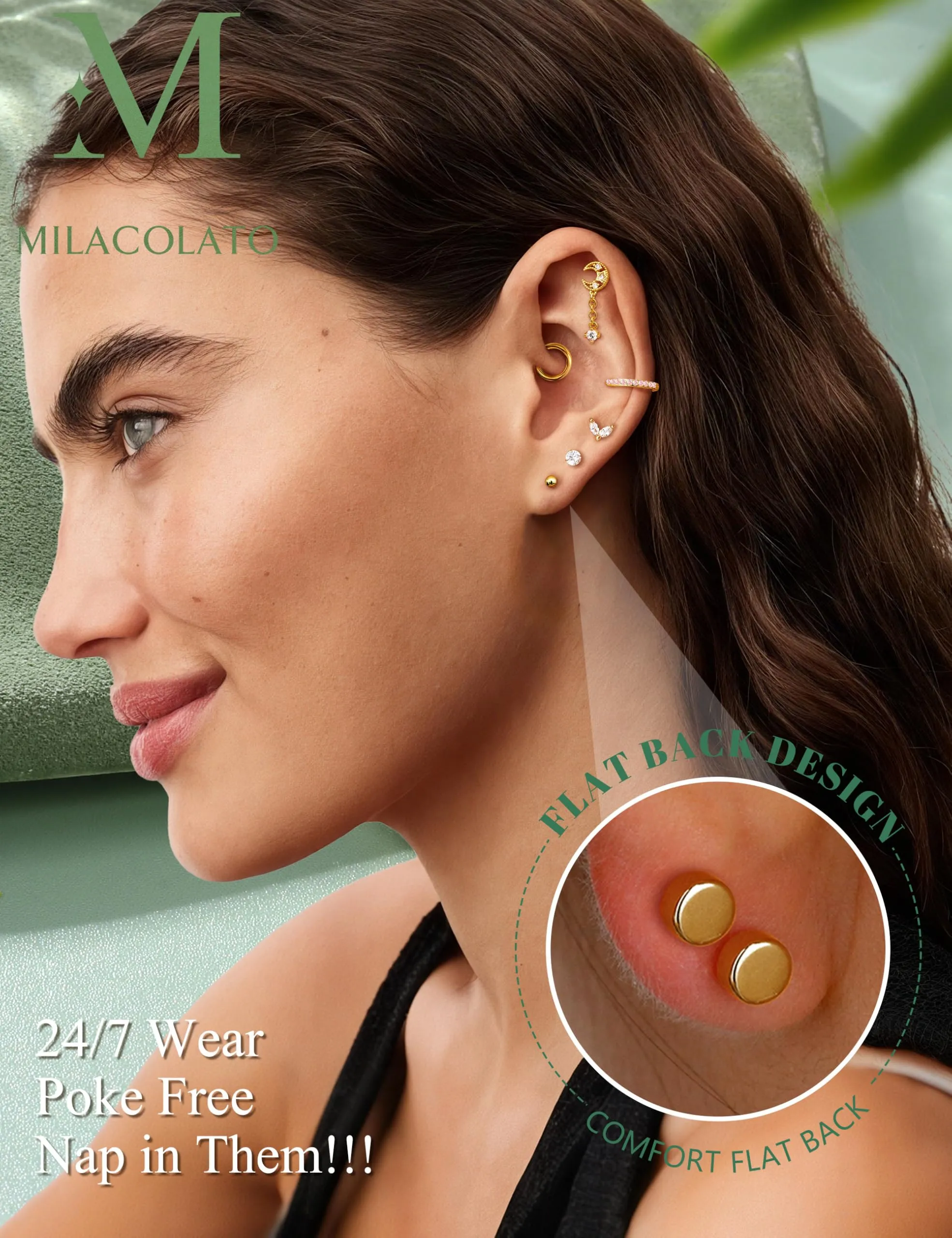 Milacolato Piercing Orecchio Acciaio Chirurgico Helix Set 16 Pezzi - immagine 3