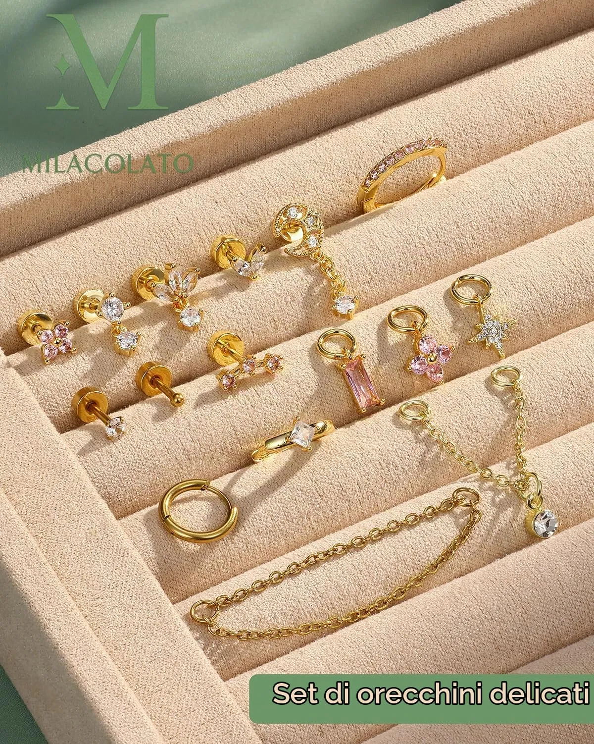 Milacolato Piercing Orecchio Acciaio Chirurgico Helix Set 16 Pezzi - immagine 7