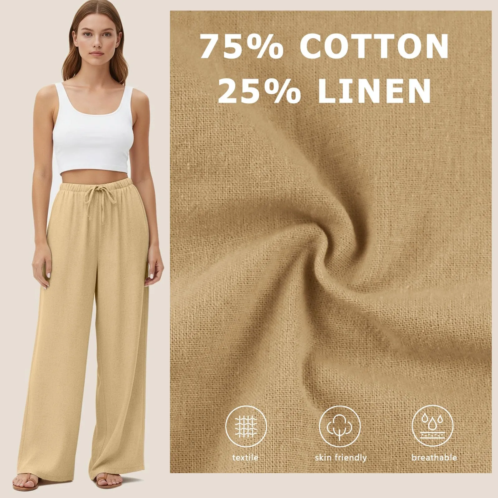 Neteson Pantaloni in Lino Donna Larghi a Vita Elastica - immagine 3
