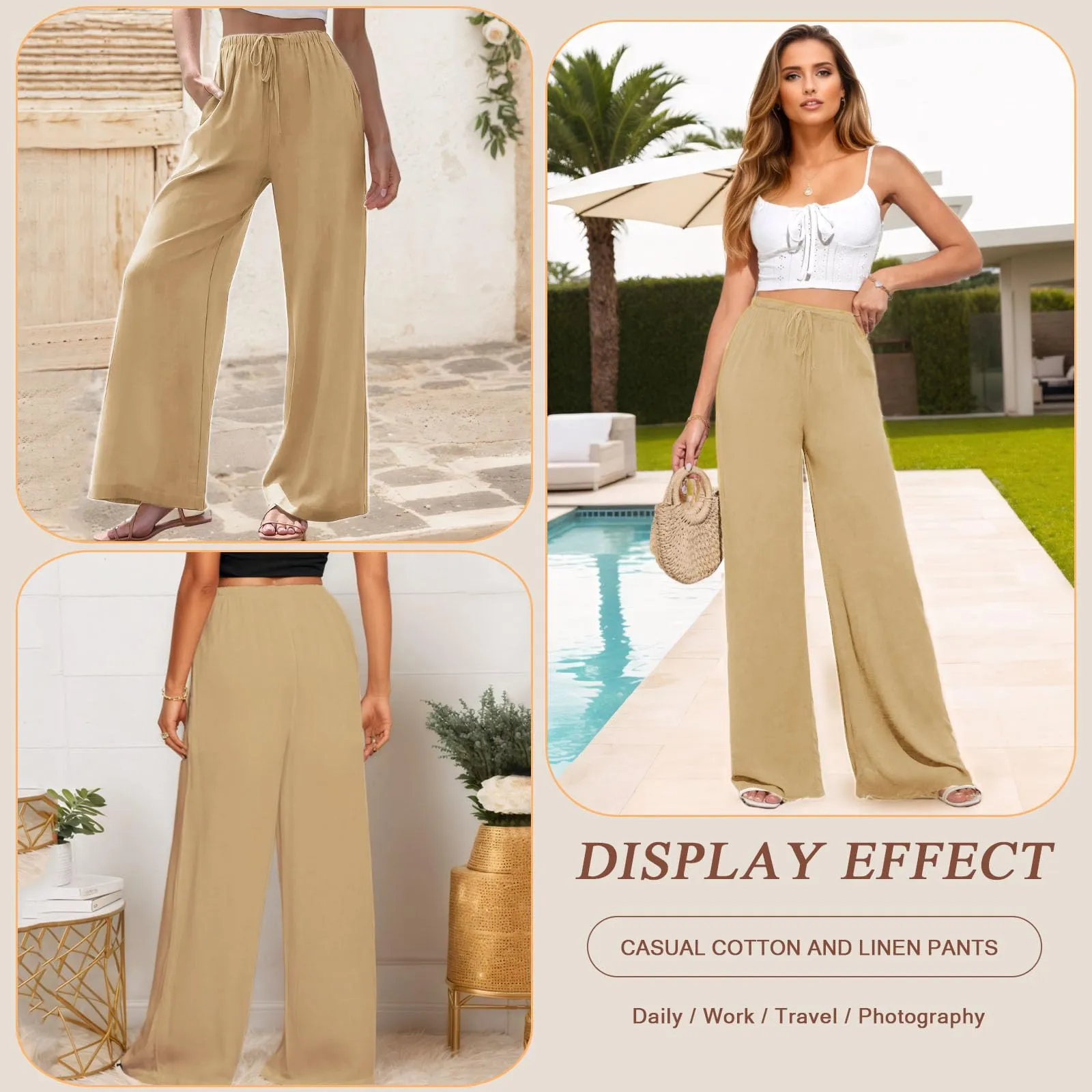 Neteson Pantaloni in Lino Donna Larghi con Vita Elastica - immagine 2