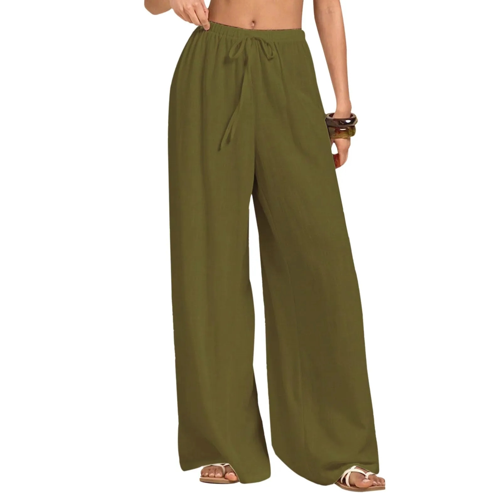 Neteson Pantaloni in Lino Donna Larghi con Vita Elastica - immagine 1