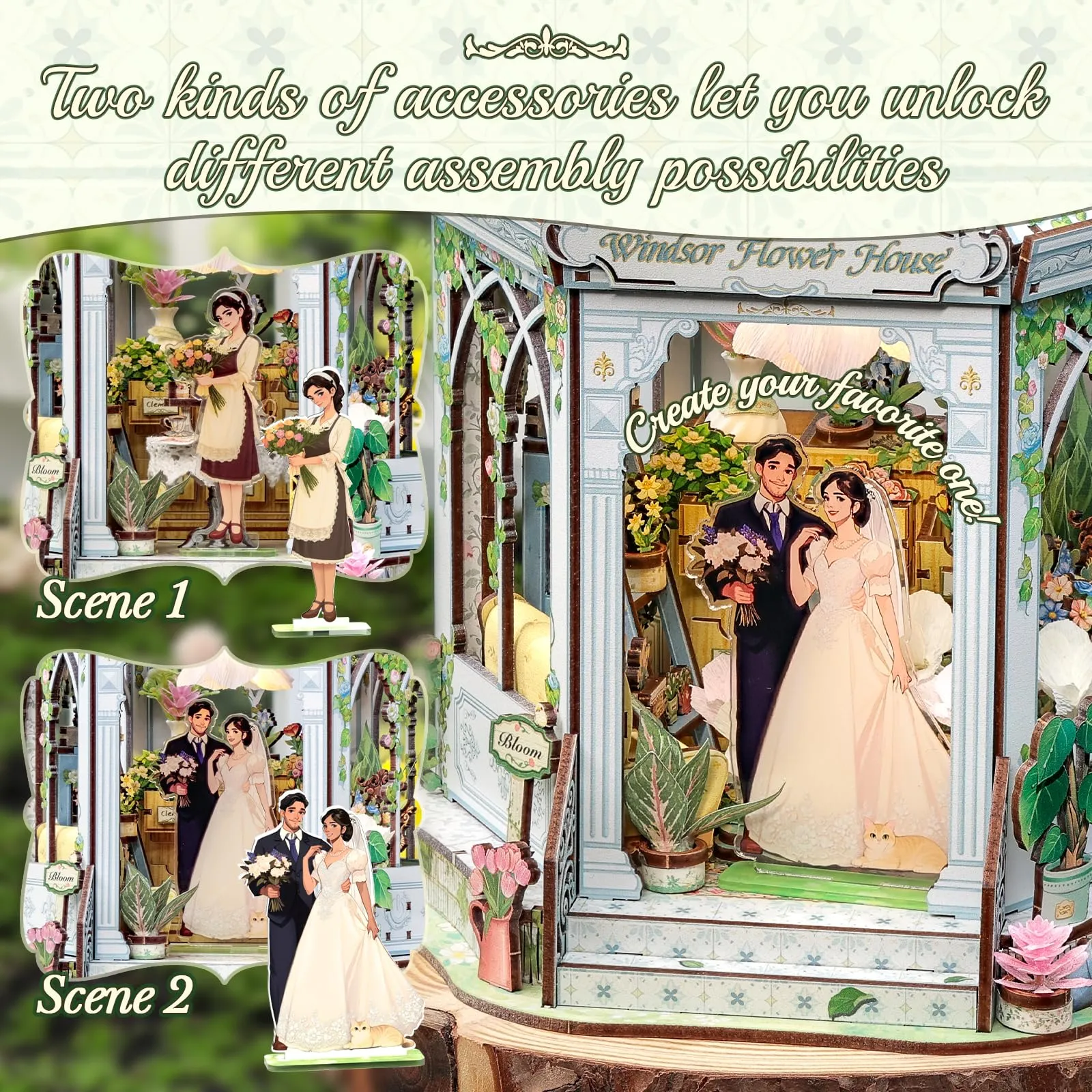 CUTEBEE Book Nook Kit Windsor Flower House European Miniature House Decoration - immagine 3