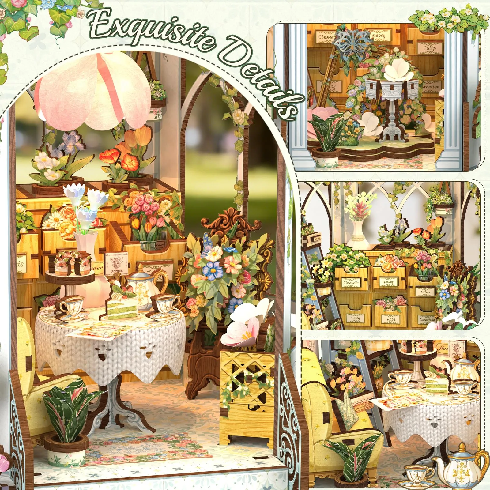 CUTEBEE Book Nook Kit Windsor Flower House European Miniature House Decoration - immagine 4