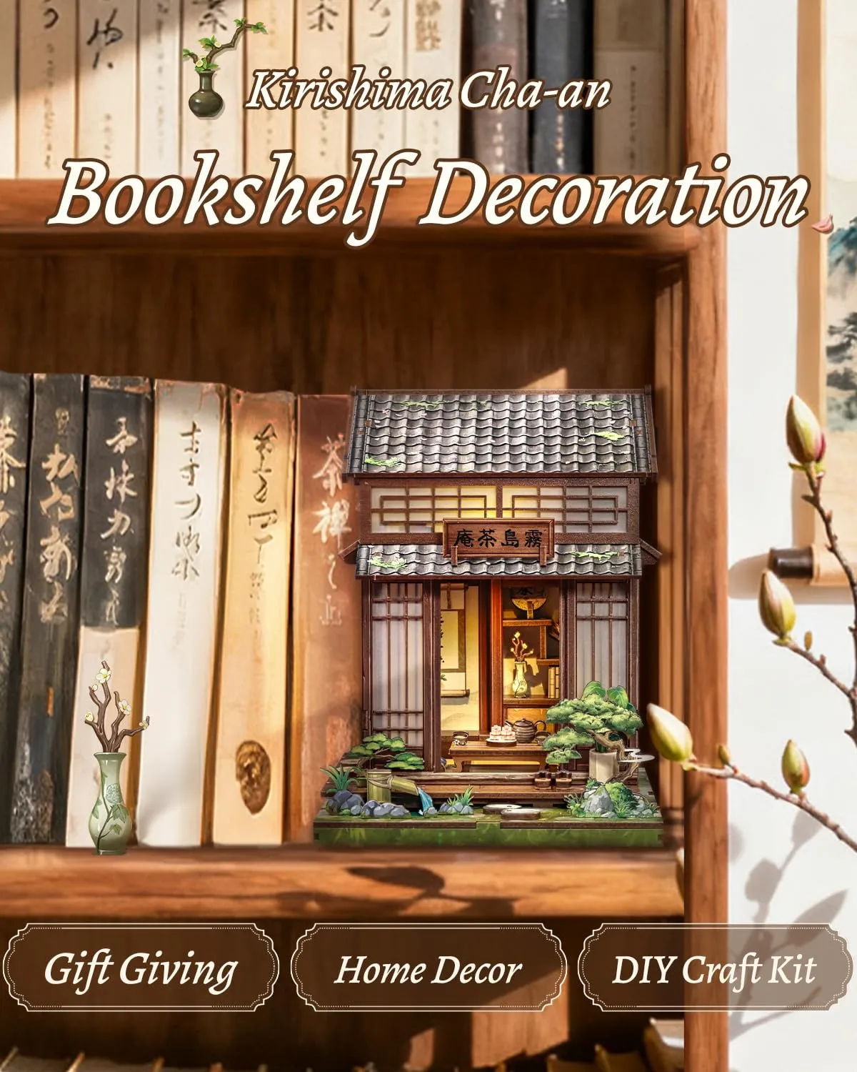 CUTEBEE Japanese Tea House Book Nook Kit, 3D Wooden Puzzle Miniature House, DIY Model for Adults - immagine 2