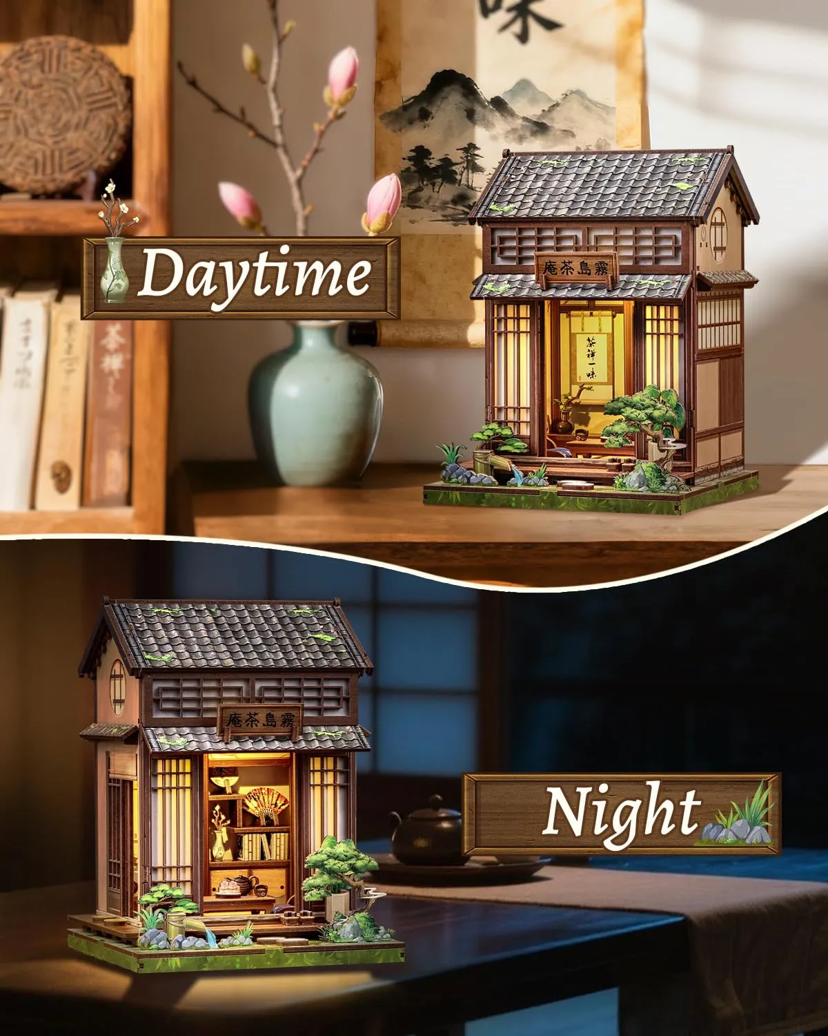 CUTEBEE Japanese Tea House Book Nook Kit, 3D Wooden Puzzle Miniature House, DIY Model for Adults - immagine 6