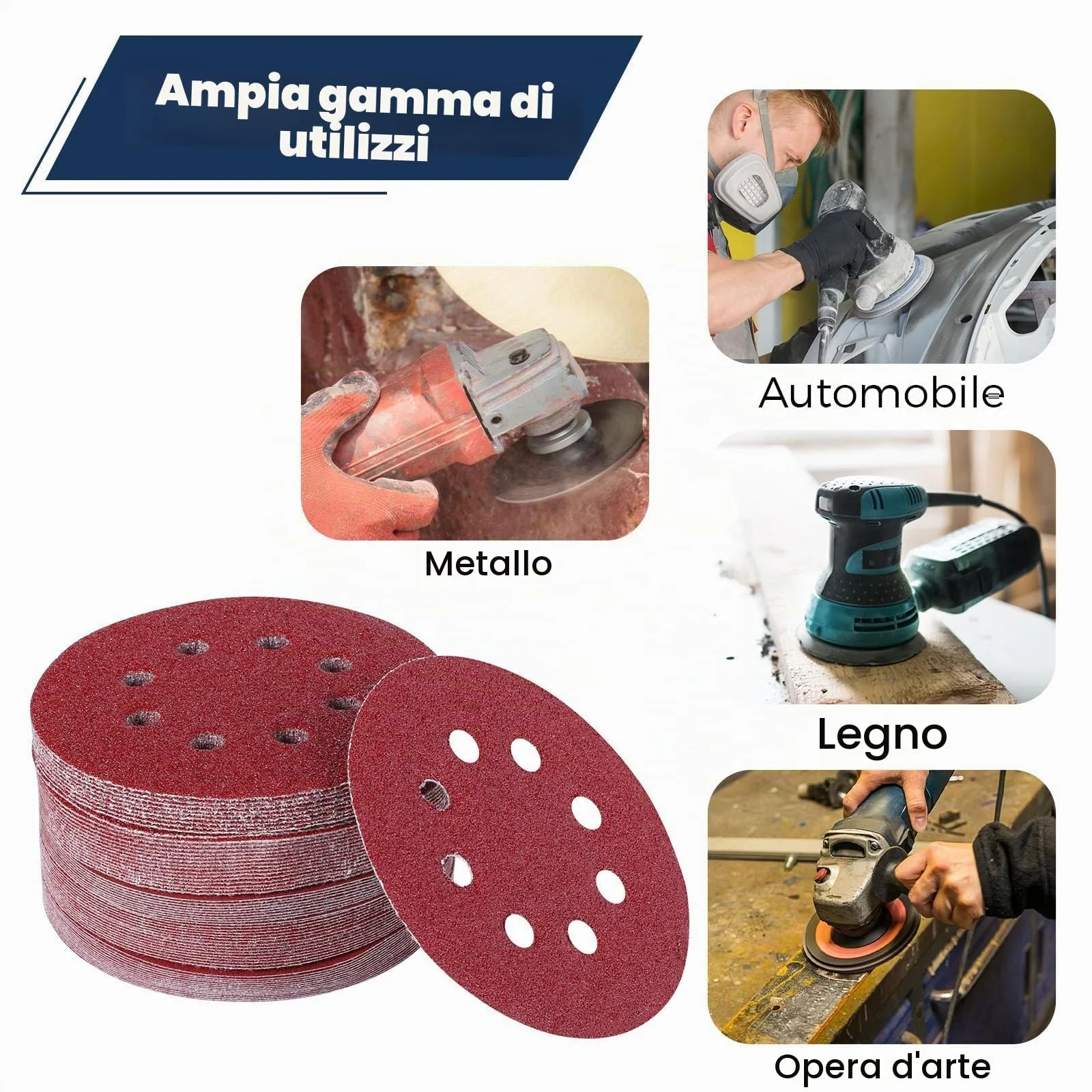 Sinand Dischi Abrasivi 125mm 8 Fori, 200 Pezzi, Graniglie 40/60/80/100/120/180/240/320/400/600 - immagine 5