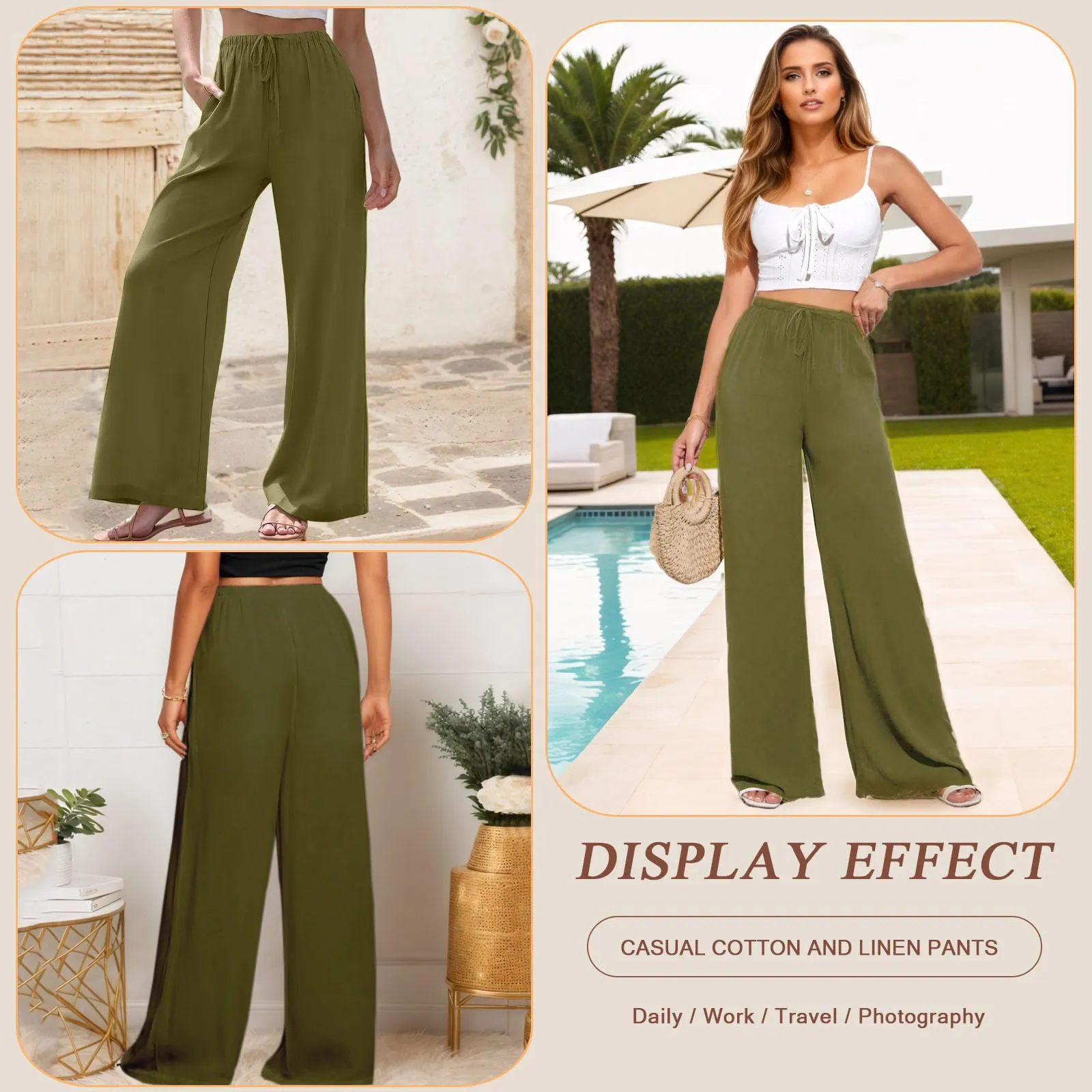 Neteson Pantaloni in Lino Donna Larghi con Vita Elastica - immagine 2