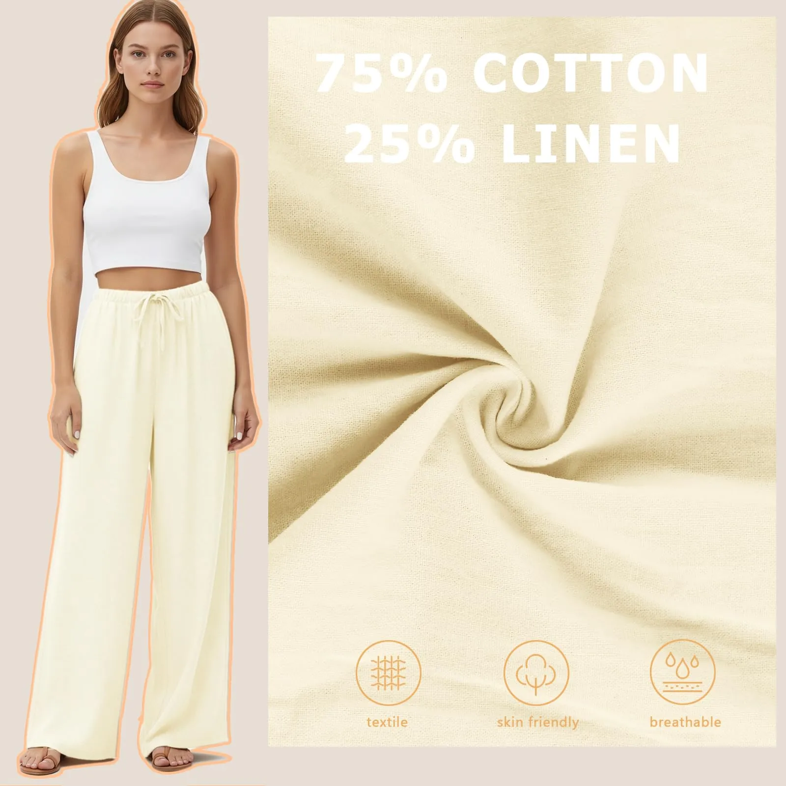 Neteson Pantaloni in Lino Donna Larghi con Vita Elastica - immagine 3