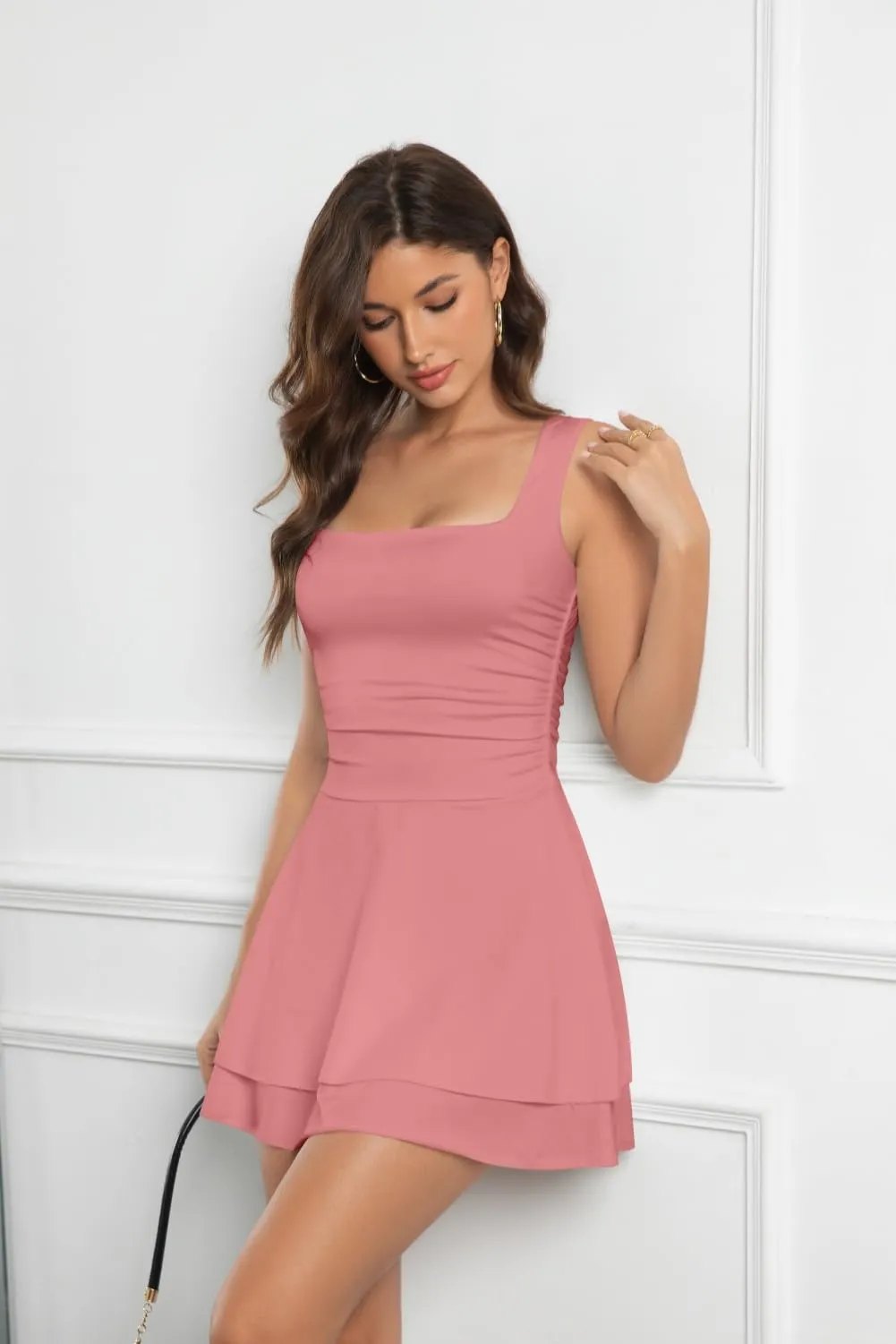 Sukiglam Vestito Donna Estivo Mini Abito Senza Maniche Scollo Quadrato A Line - immagine 7