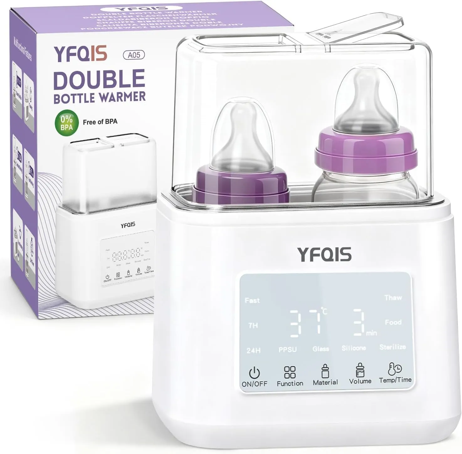 YFQIS Scaldabiberon e Sterilizzatore 10 in 1, Scalda Pappa 230W con Display LCD e Timer, Senza BPA - immagine 1