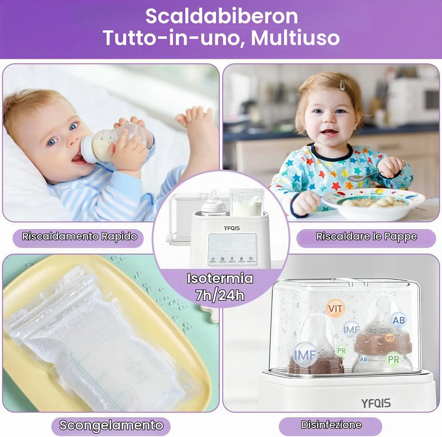 YFQIS Scaldabiberon e Sterilizzatore 10 in 1, Scalda Pappa 230W con Display LCD e Timer, Senza BPA - immagine 4