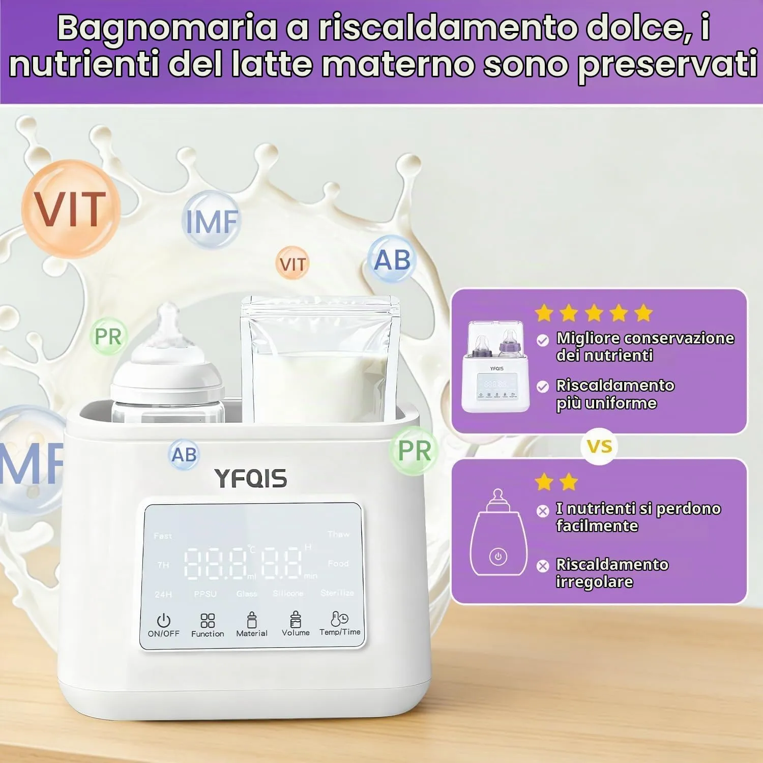 YFQIS Scaldabiberon e Sterilizzatore 10 in 1, Scalda Pappa 230W con Display LCD e Timer, Senza BPA - immagine 6