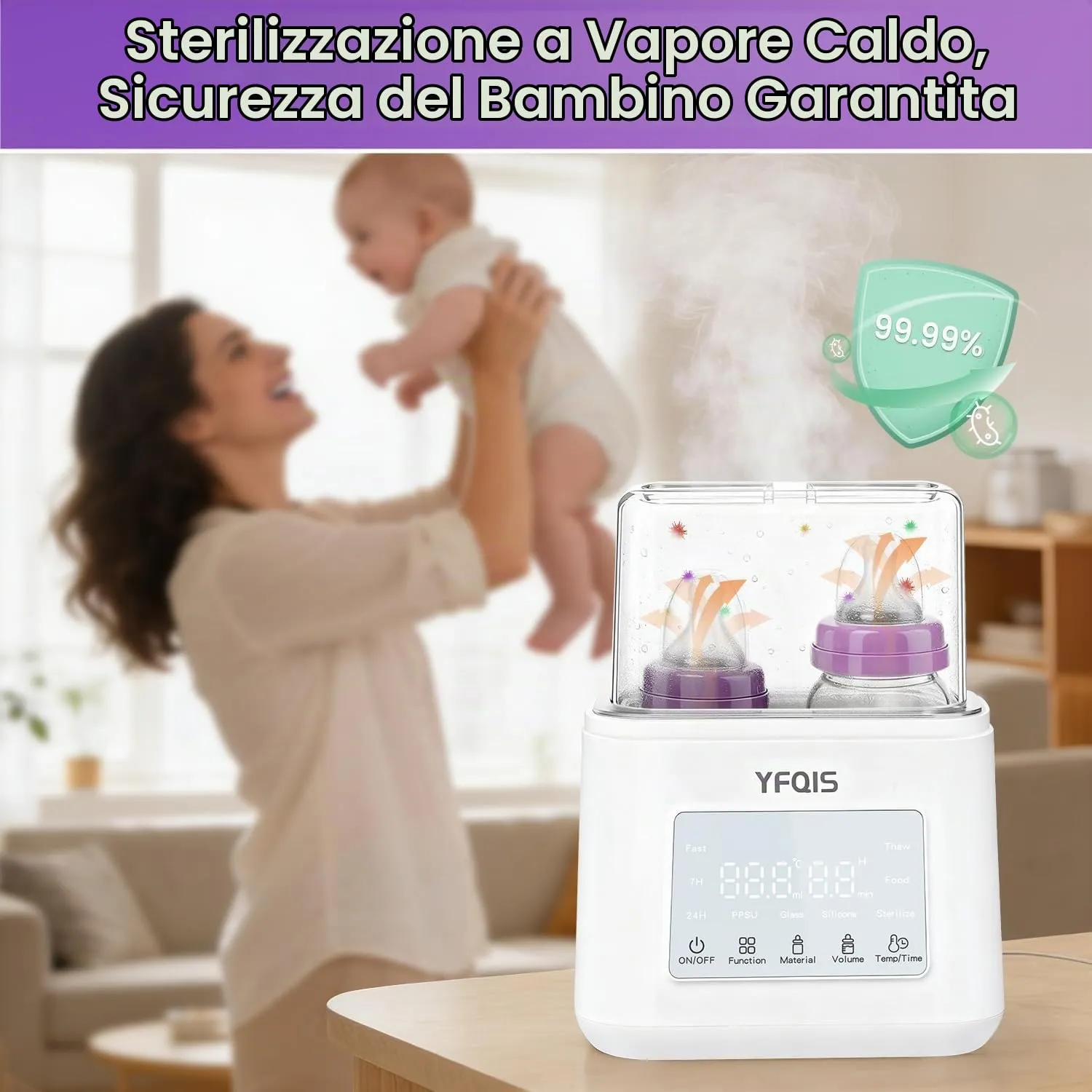 YFQIS Scaldabiberon e Sterilizzatore 10 in 1, Scalda Pappa 230W con Display LCD e Timer, Senza BPA - immagine 7