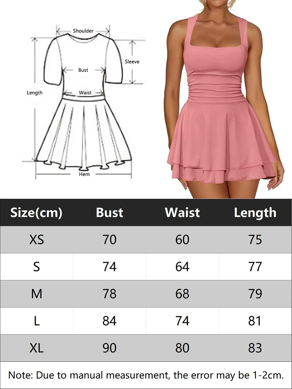 Sukiglam Vestito Donna Estivo Mini Abito Senza Maniche Scollo Quadrato A Line - immagine 6
