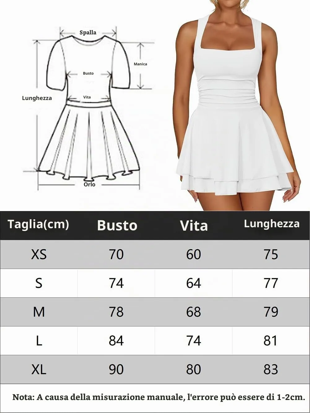 Sukiglam Vestito Donna Estivo Mini Abito Senza Maniche Scollo Quadrato A Line Bianco - immagine 6
