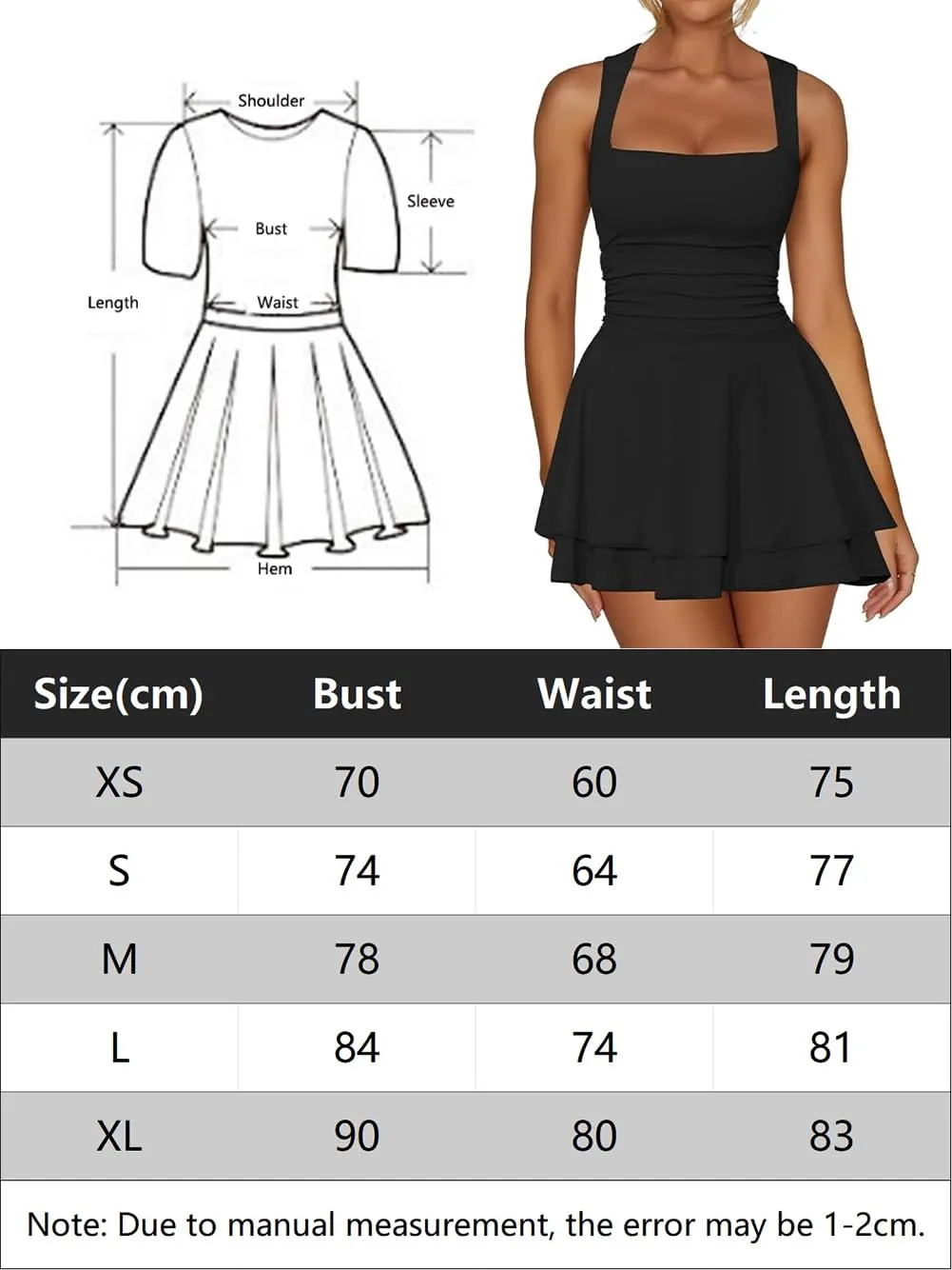 Sukiglam Vestito Donna Estivo Mini Abito Senza Maniche Scollo Quadrato a Pieghe A Line - immagine 6