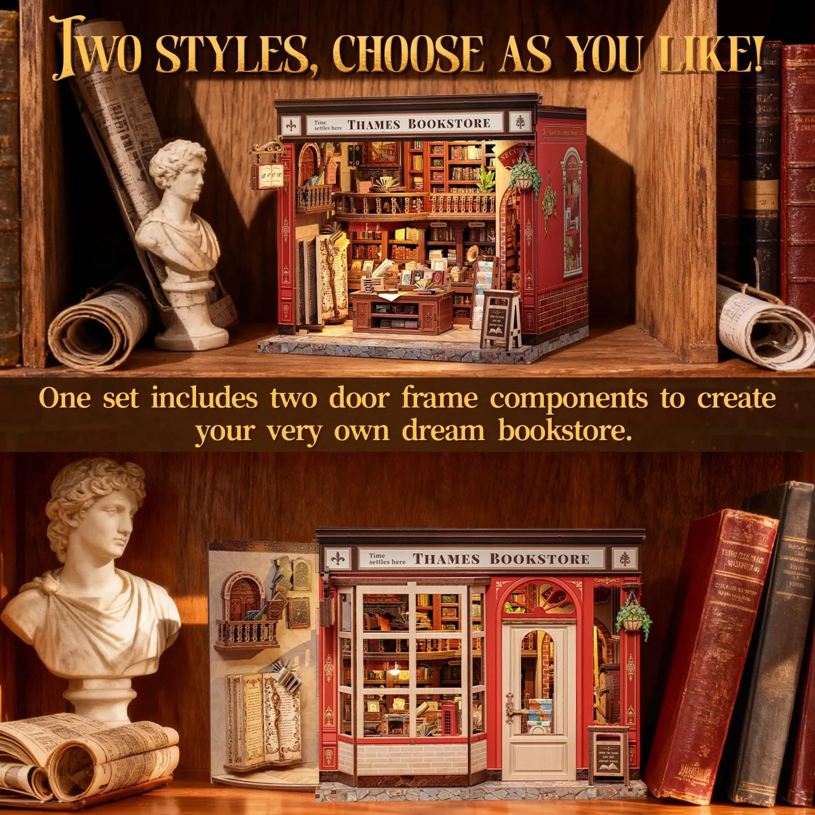 CUTEBEE Book Nook Kit, Thames Bookstore Miniature DIY House with LED Lights, 1:12 Scale - immagine 7