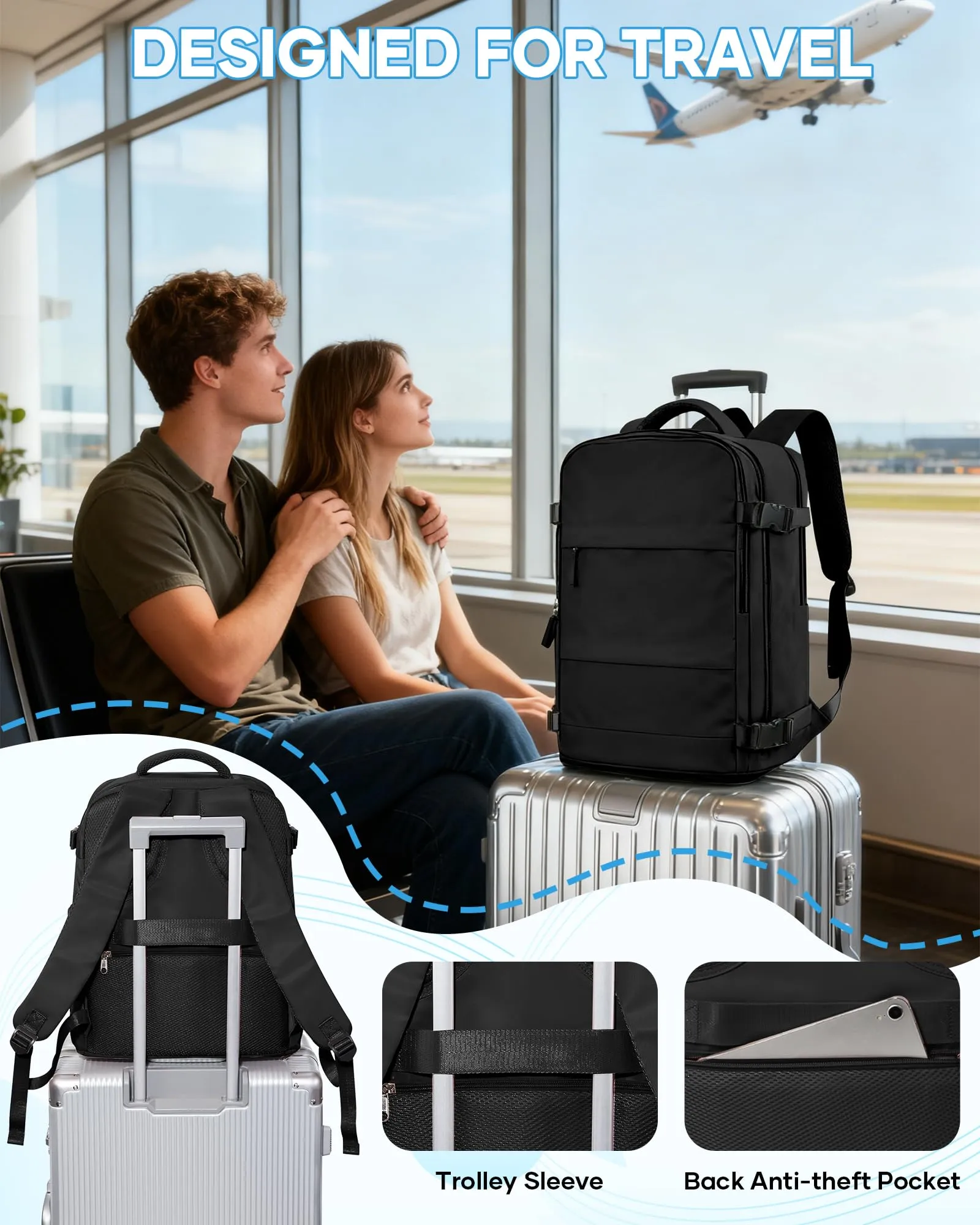 SZLX Zaino da Viaggio Sottovuoto con Pompa, Bagaglio a Mano 40x30x20 per Ryanair, Wizzair, Easyjet, Scomparto Laptop 14 Pollici e Porta Scarpe - immagine 8