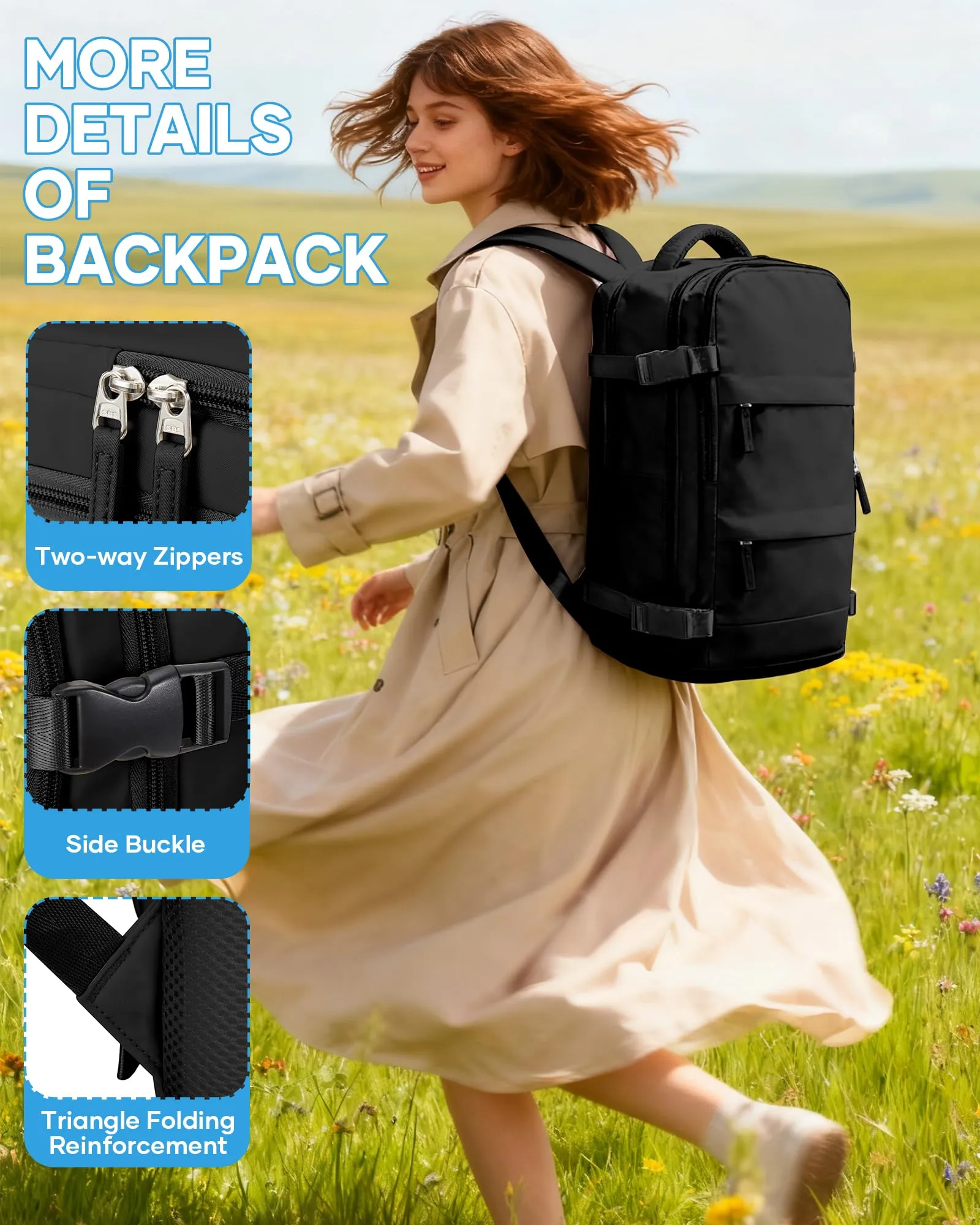 SZLX Zaino da Viaggio Sottovuoto con Pompa, Bagaglio a Mano 40x30x20 per Ryanair, Wizzair, Easyjet, Scomparto Laptop 14 Pollici e Porta Scarpe - immagine 10