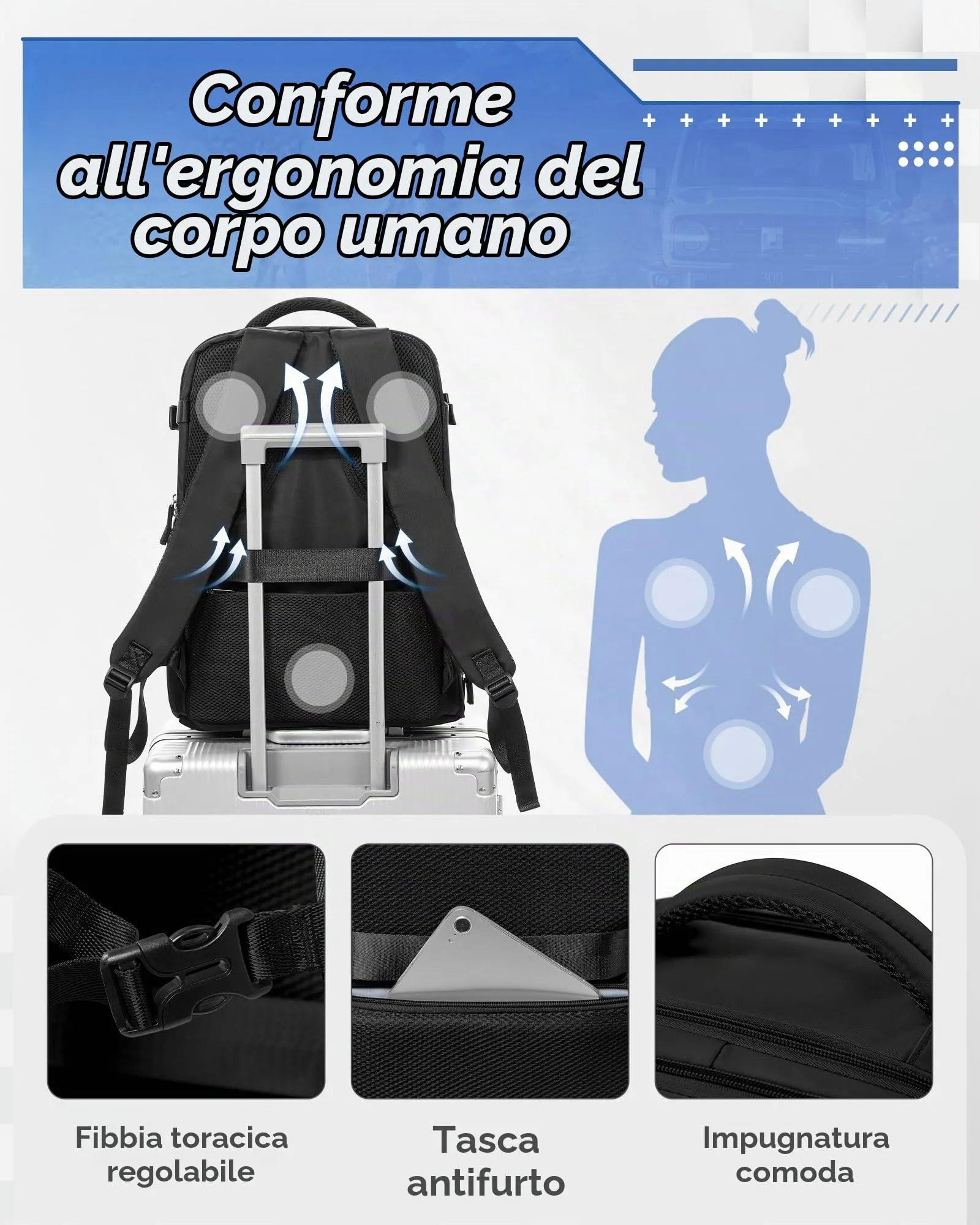 SZLX Zaino da Viaggio Sottovuoto con Pompa per Bagaglio a Mano Ryanair, Wizzair, Easyjet, Compatibile con Laptop 14 Pollici e Porta Scarpe - immagine 8