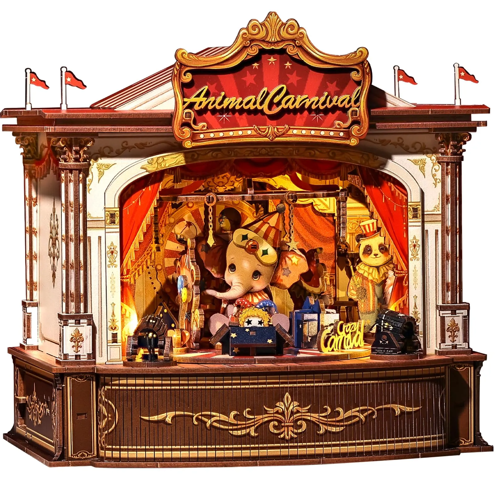 CUTEBEE Book Nook Animal Carnival, Miniatura Rotante Fai da Te, Decorazione per Libreria 1:24 - immagine 1