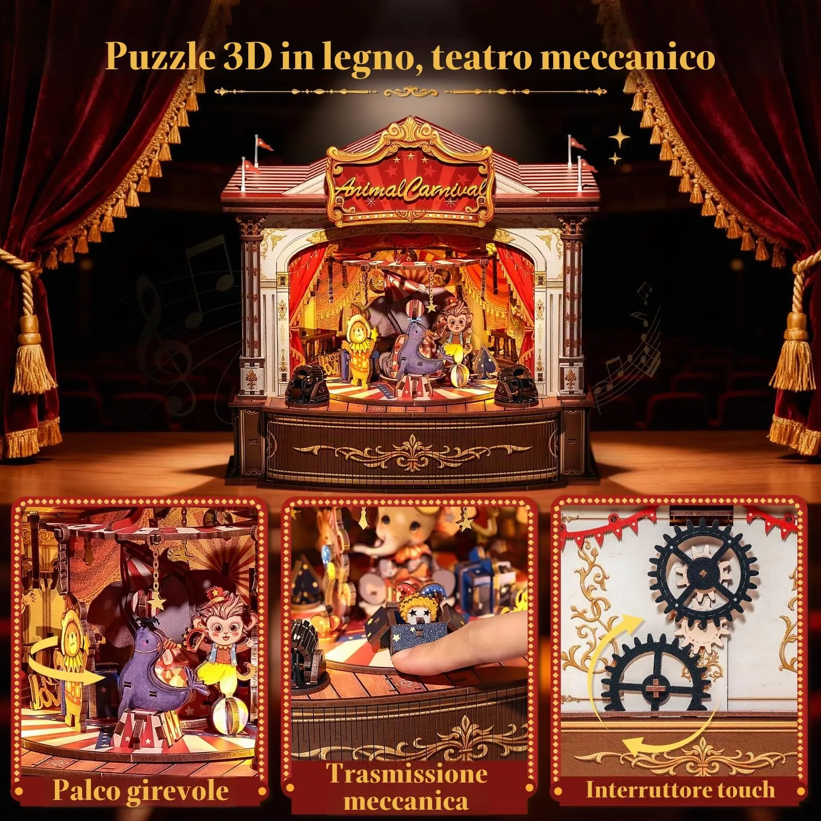 CUTEBEE Book Nook Animal Carnival, Miniatura Rotante Fai da Te, Decorazione per Libreria 1:24 - immagine 3
