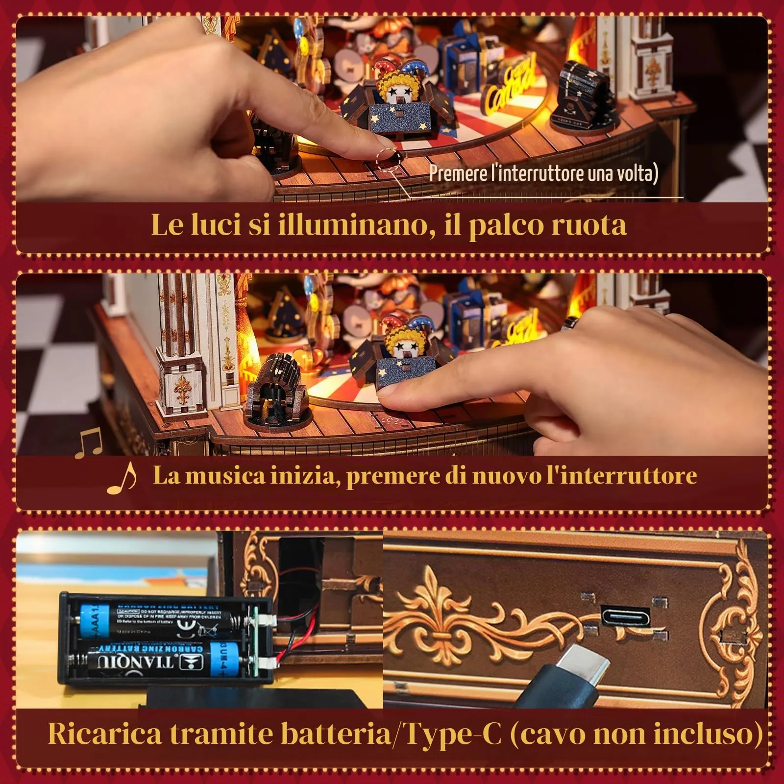 CUTEBEE Book Nook Animal Carnival, Miniatura Rotante Fai da Te, Decorazione per Libreria 1:24 - immagine 6