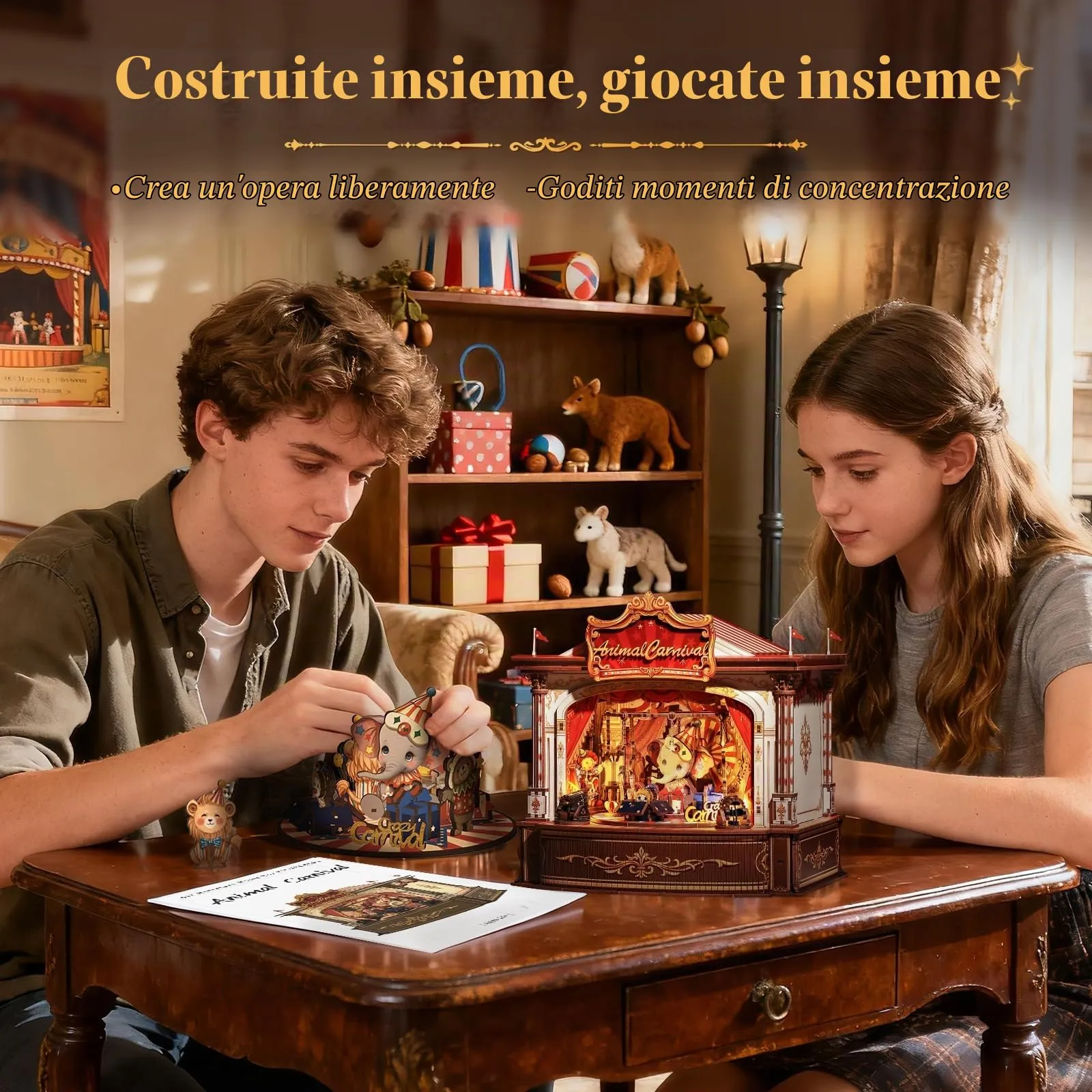 CUTEBEE Book Nook Animal Carnival, Miniatura Rotante Fai da Te, Decorazione per Libreria 1:24 - immagine 7