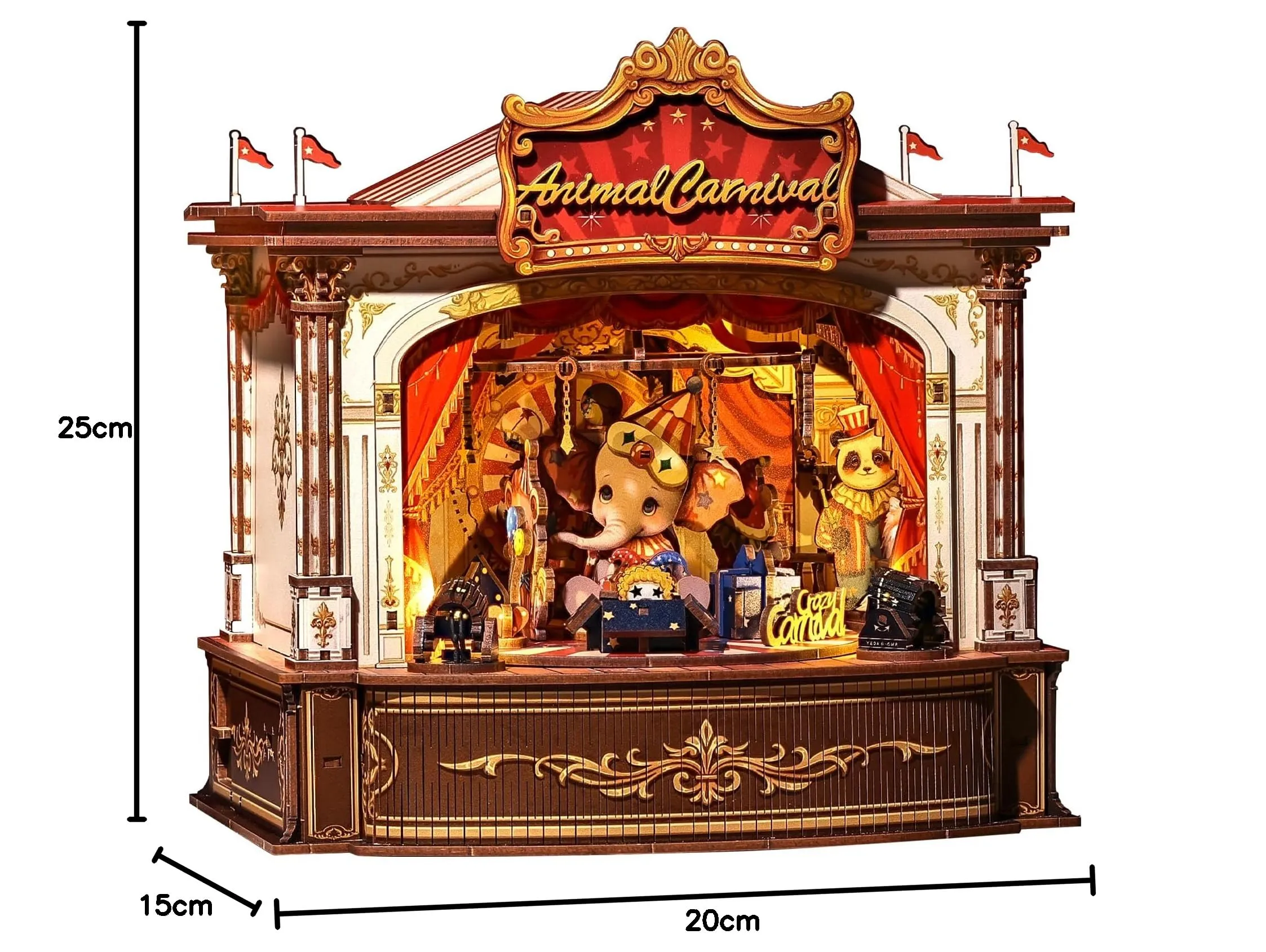 CUTEBEE Book Nook Animal Carnival, Miniatura Rotante Fai da Te, Decorazione per Libreria 1:24 - immagine 9
